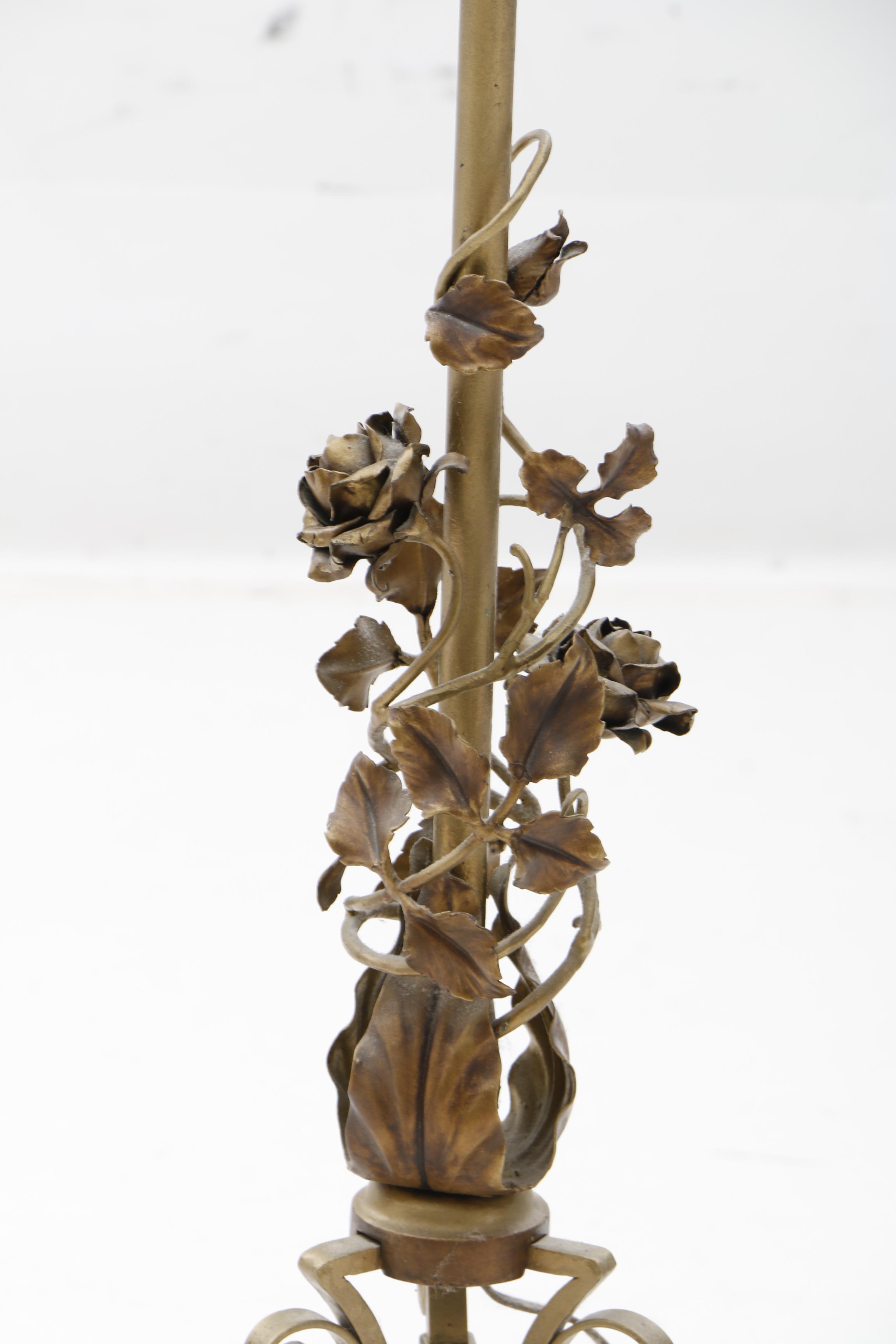 Gilt Metal Flower and Vine Candelabra Floor Lamp