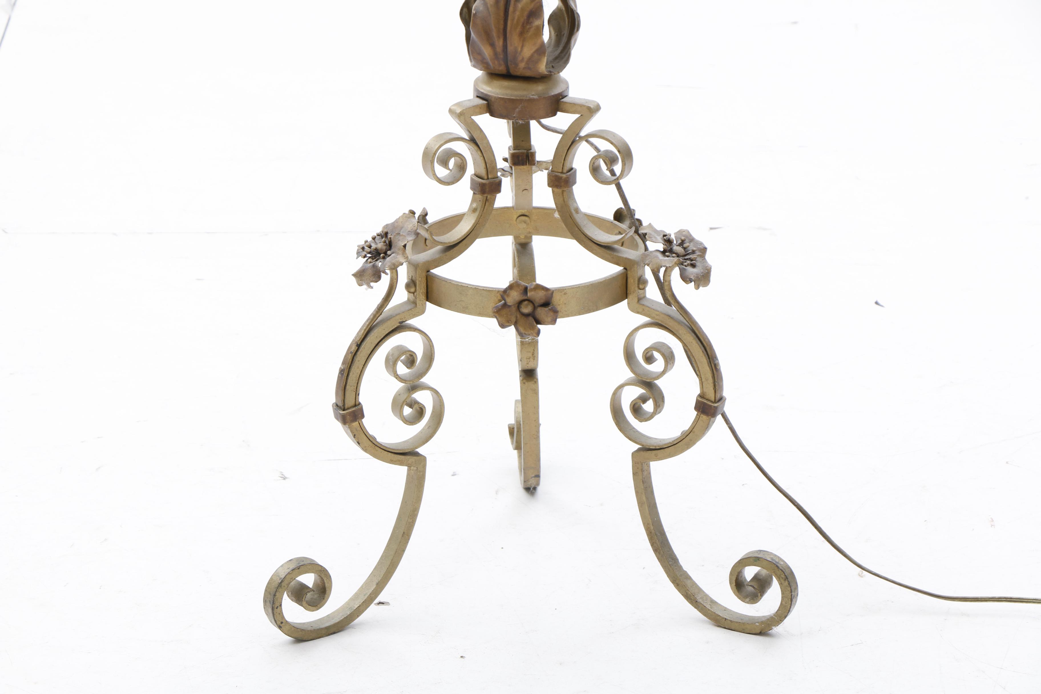 Gilt Metal Flower and Vine Candelabra Floor Lamp