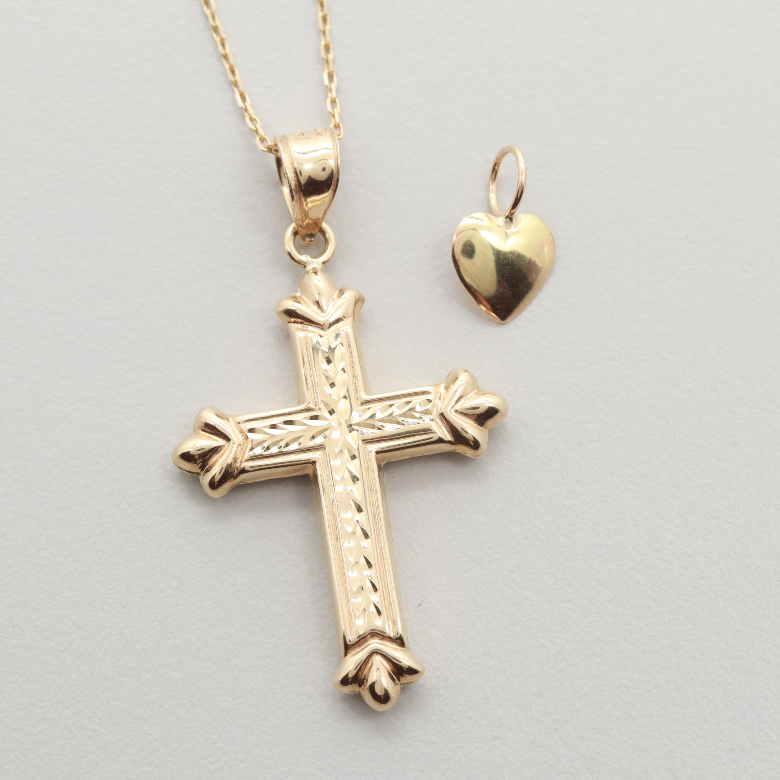 10K Yellow Gold Cross Pendant Necklace