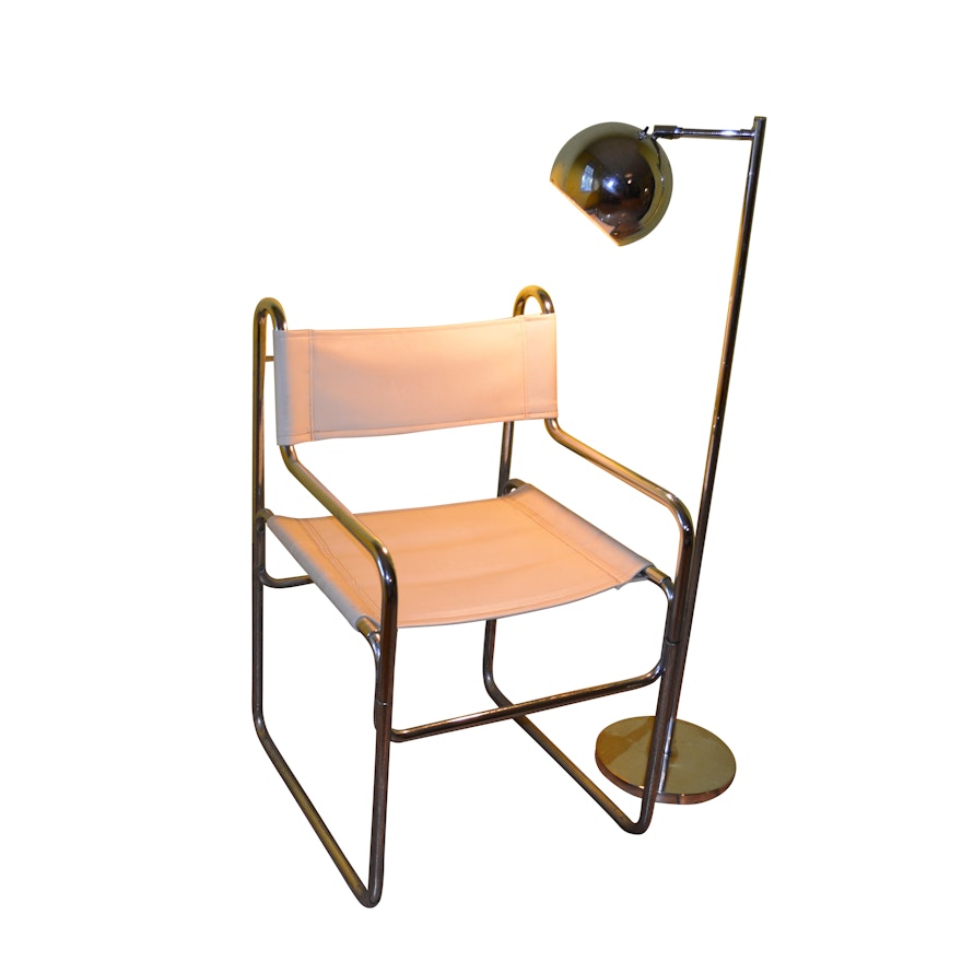 Bauhaus Bent Metal Armchair & Mid Century Modern Metal Floor Lamp, 20th Century