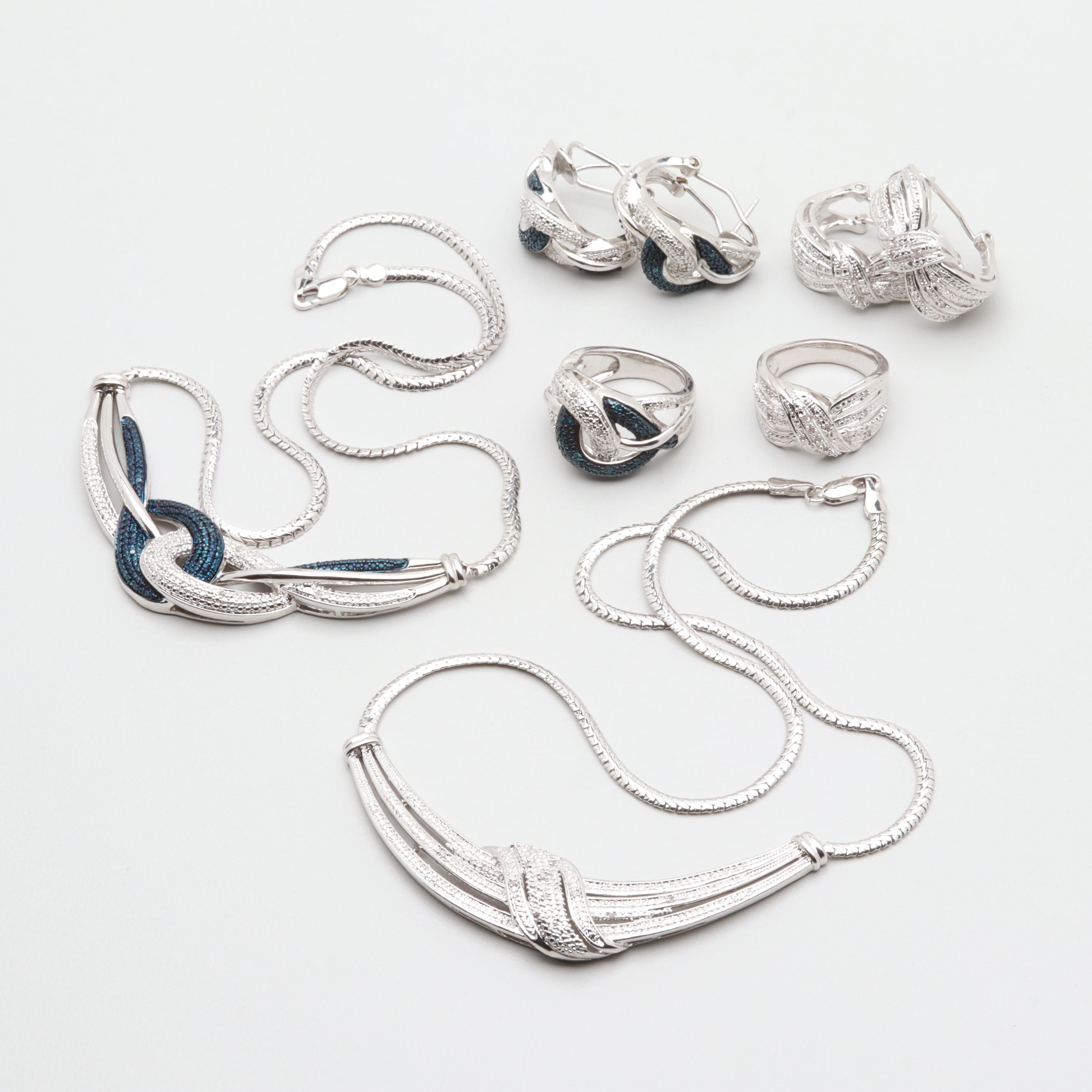 Assortment of Silver Tone Diamond Jewelry