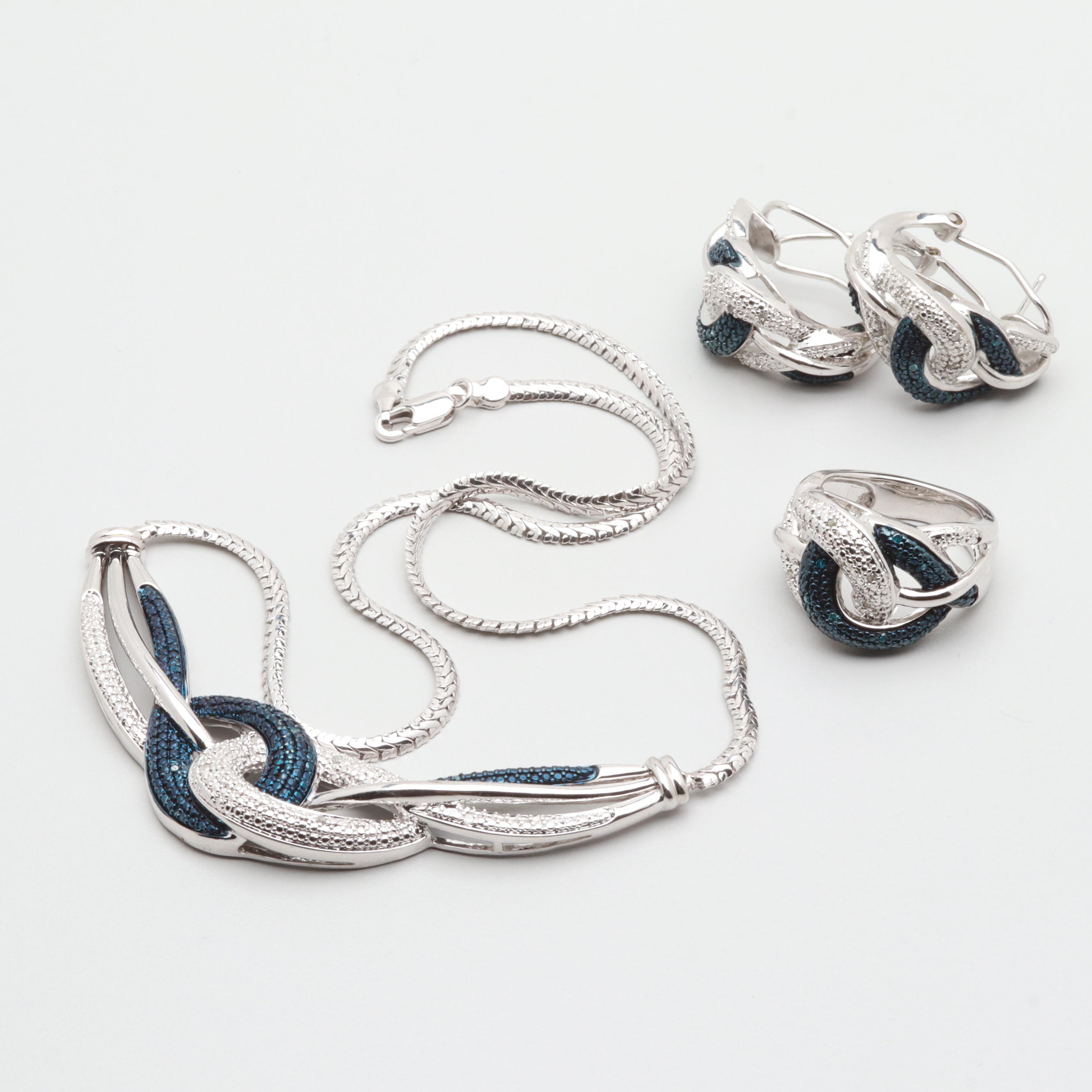 Assortment of Silver Tone Diamond Jewelry