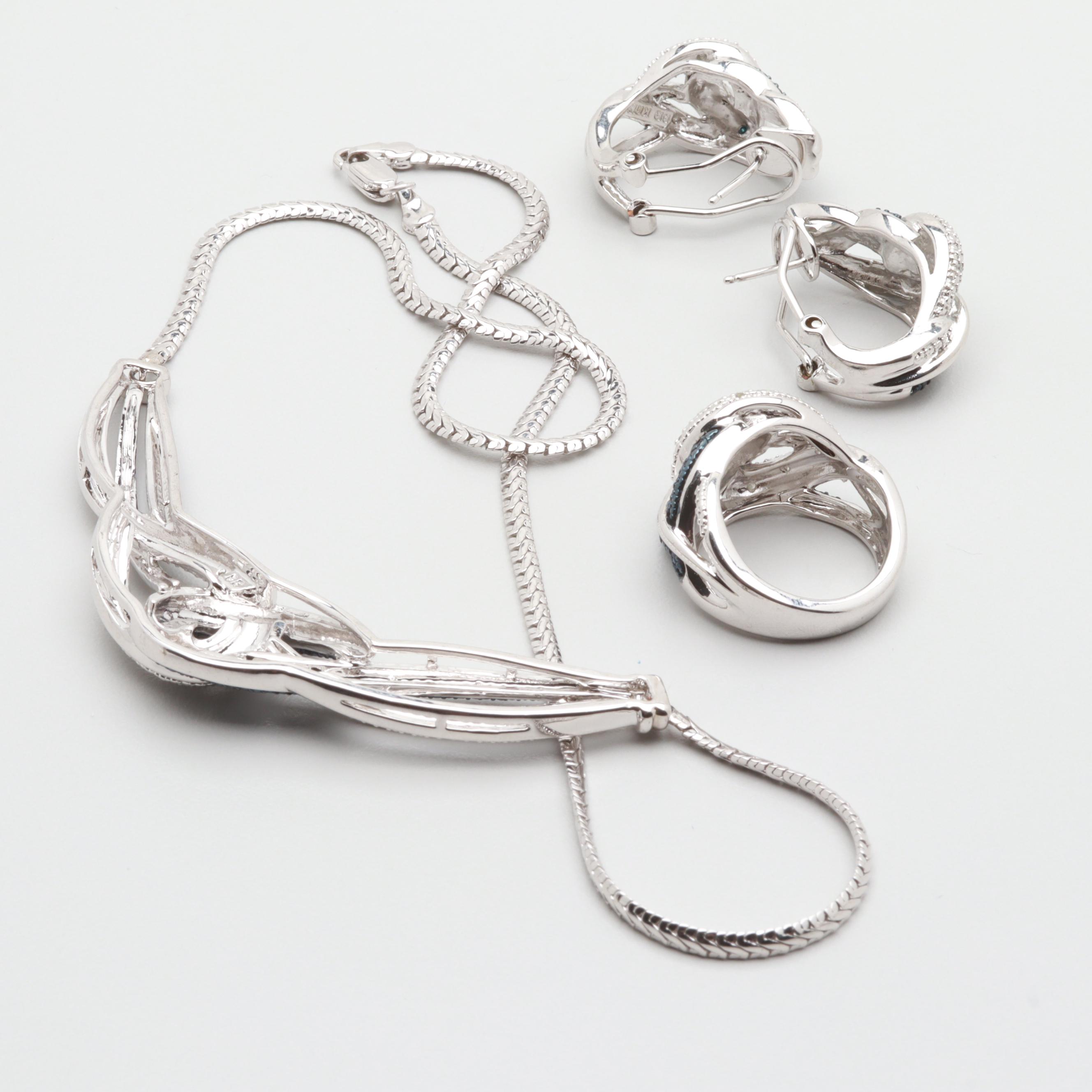 Assortment of Silver Tone Diamond Jewelry