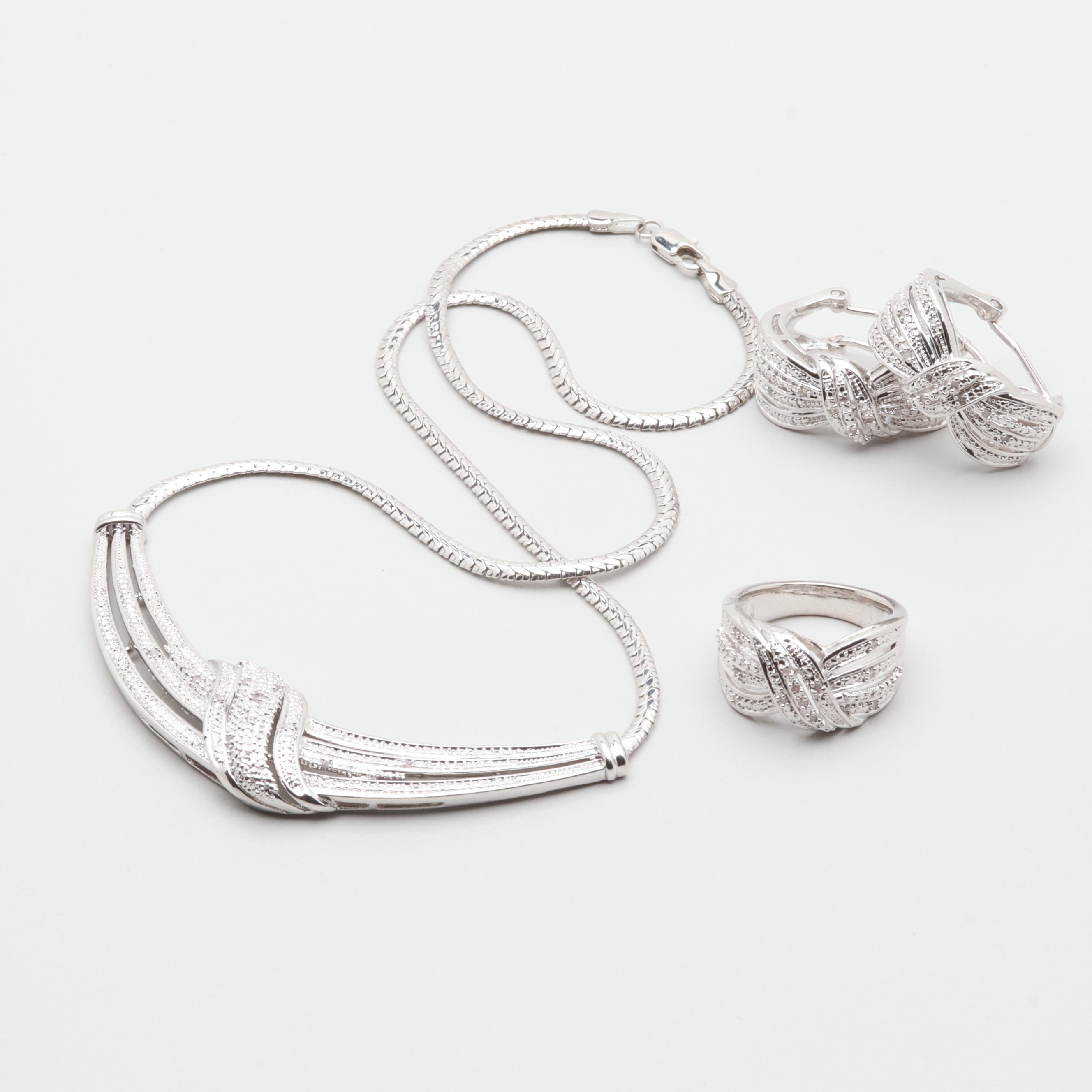 Assortment of Silver Tone Diamond Jewelry