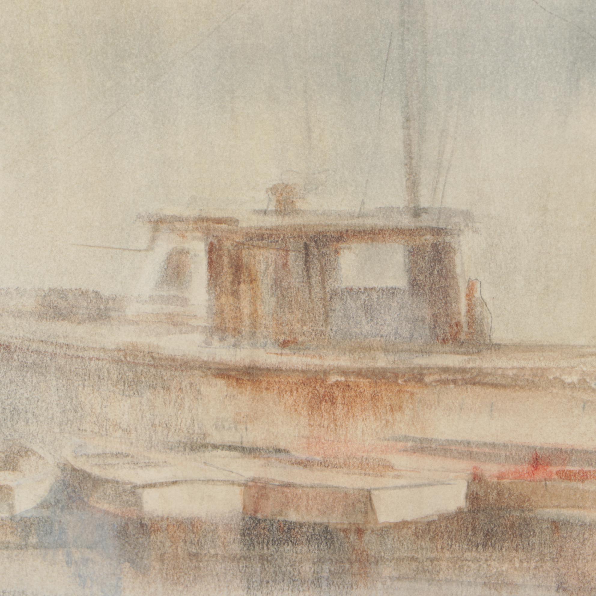 P. Marra Watercolor Painting of Harbor Scene