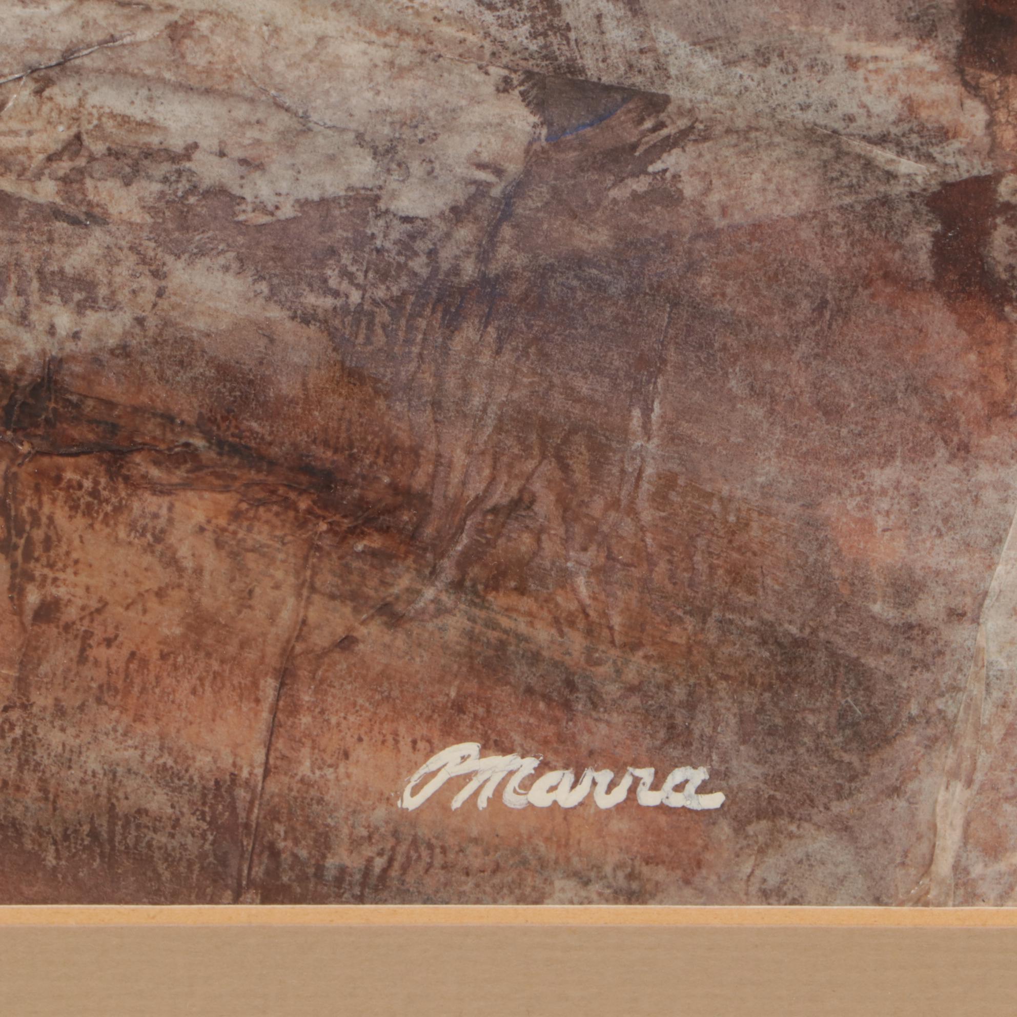 P. Marra Watercolor Painting of Harbor Scene