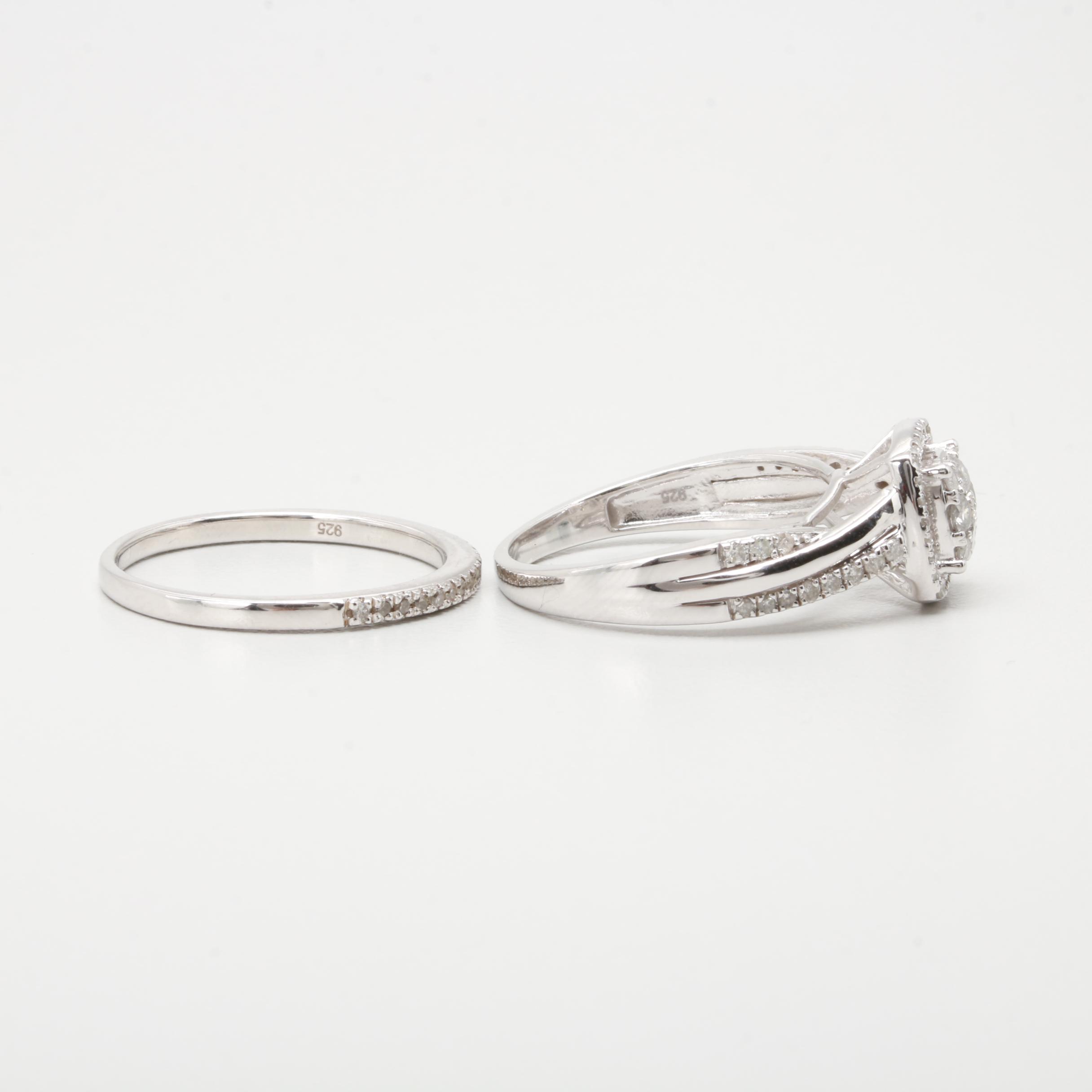 Sterling Silver Diamond Bridal Ring Set