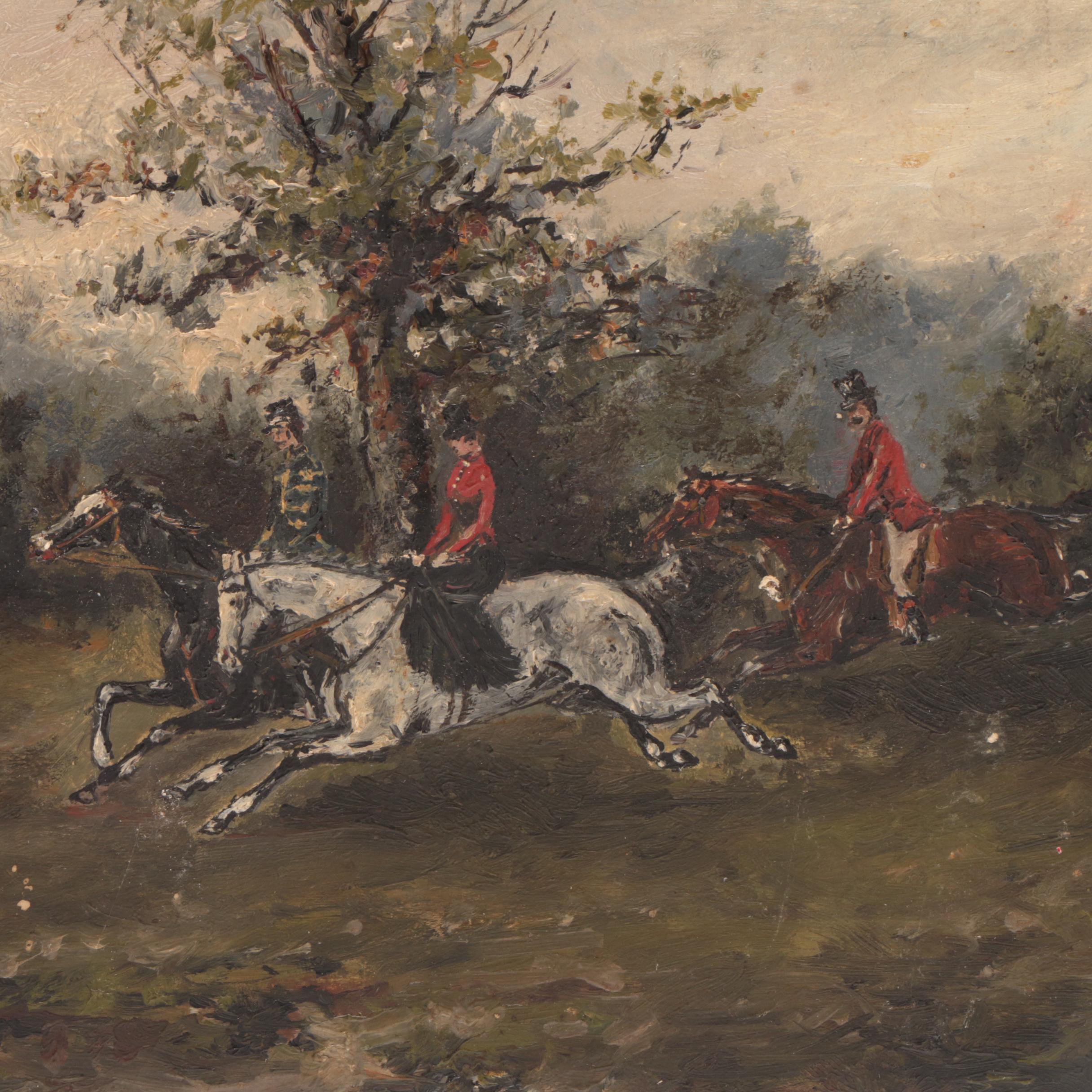 Samarjay G. 1899 Hunting Genre Oil Painting
