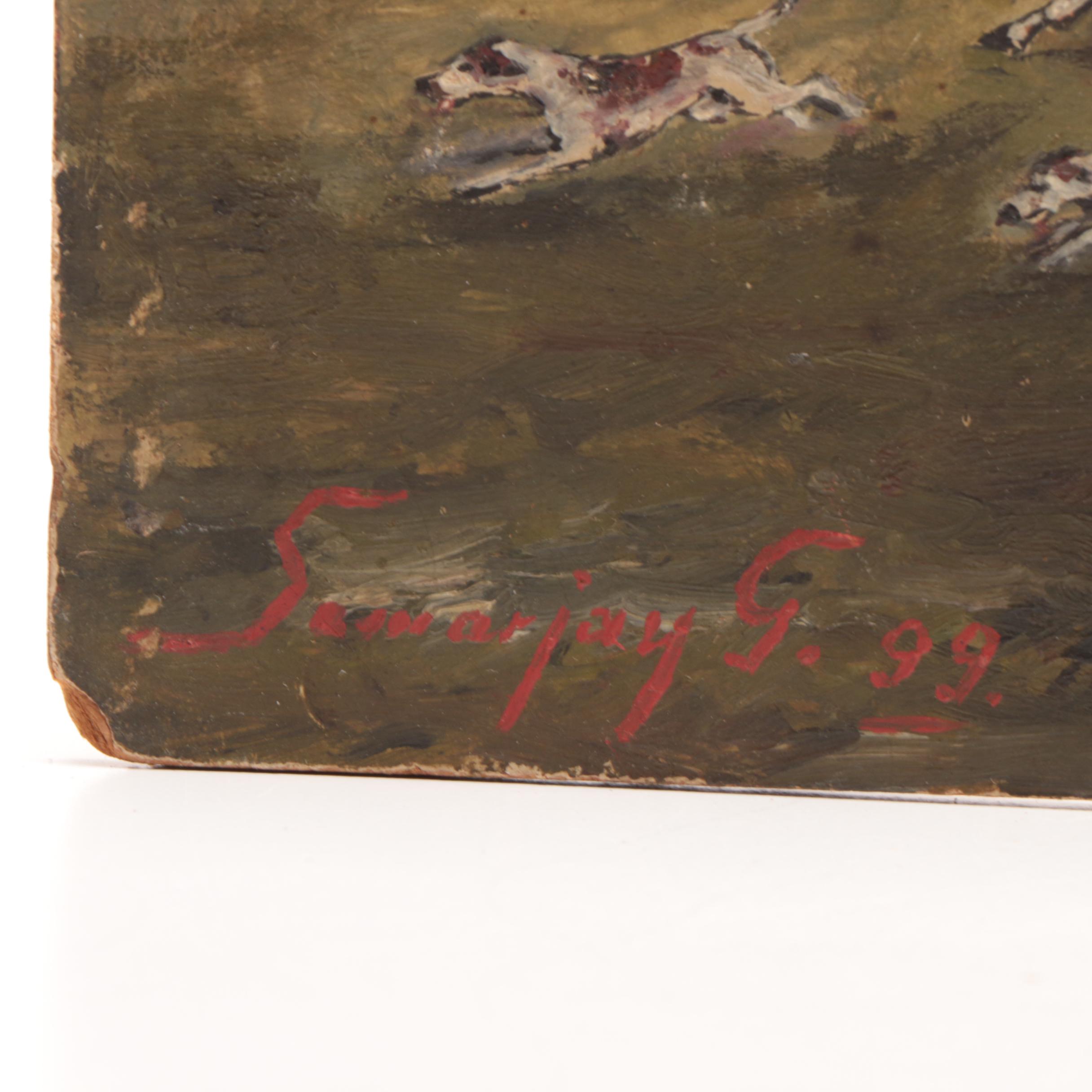 Samarjay G. 1899 Hunting Genre Oil Painting