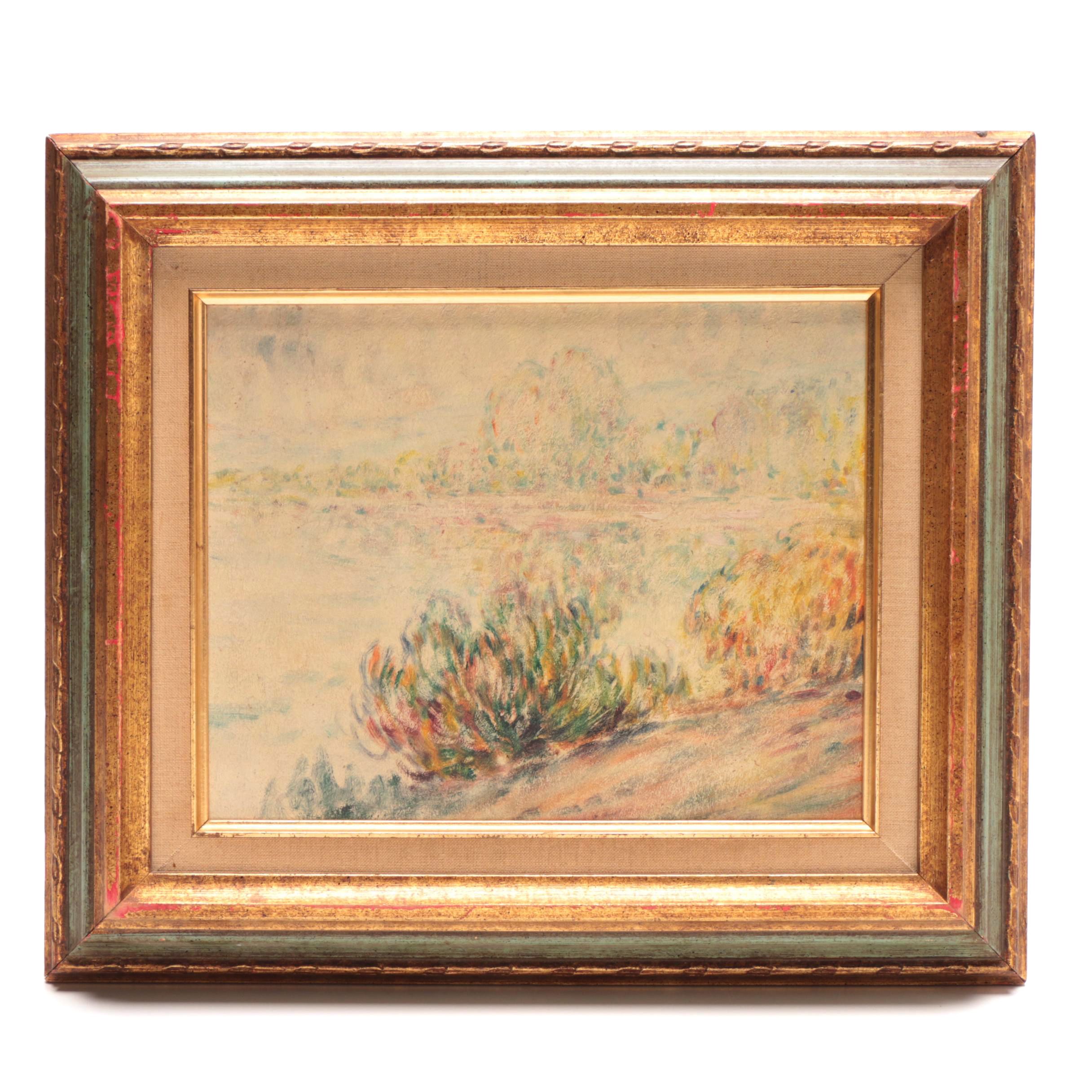 Lucien Boulier-Attributed Oil Landscape on Paperboard