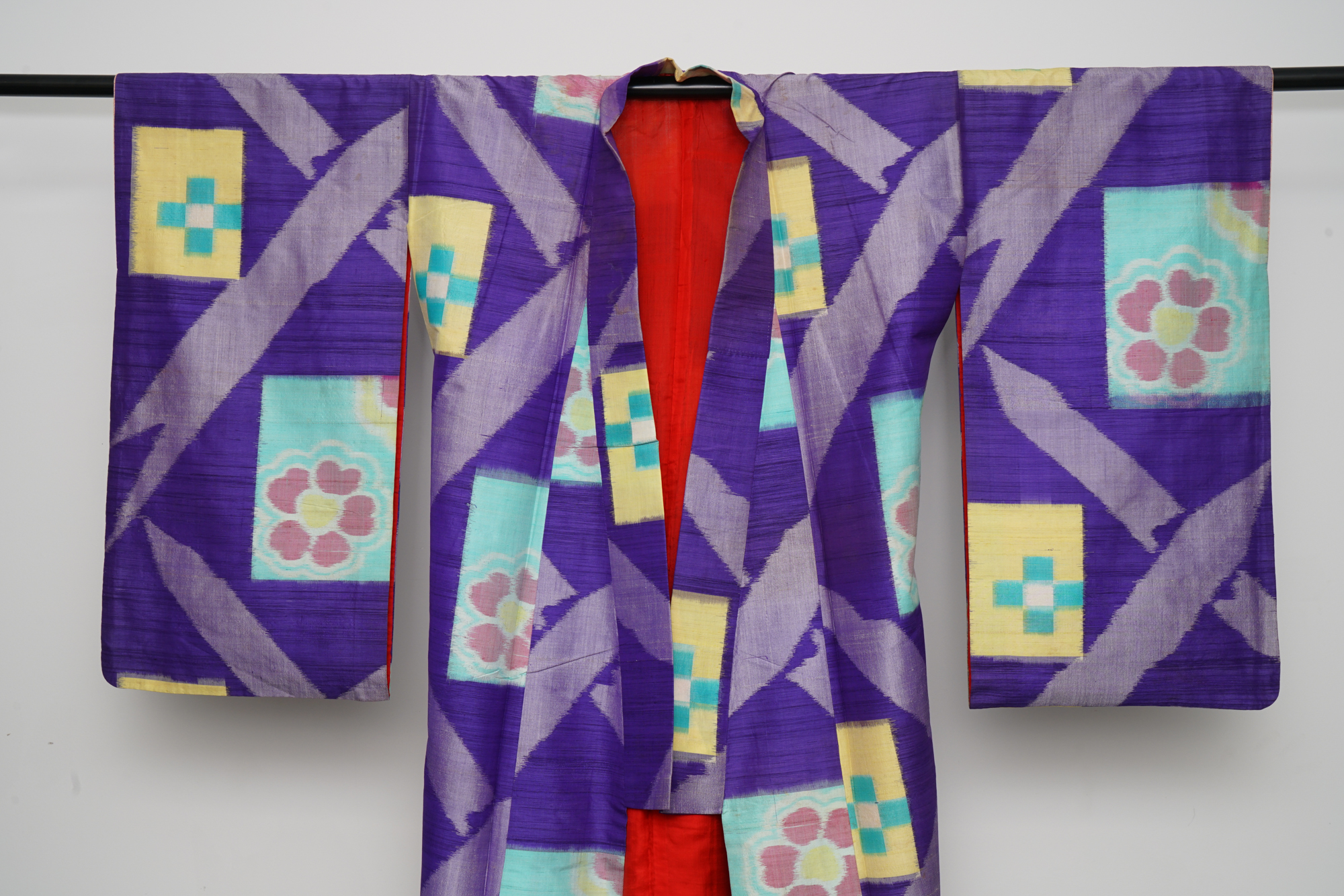 Circa 1930 Vintage Handwoven Ikat Meisen Silk Kofurisode Kimono