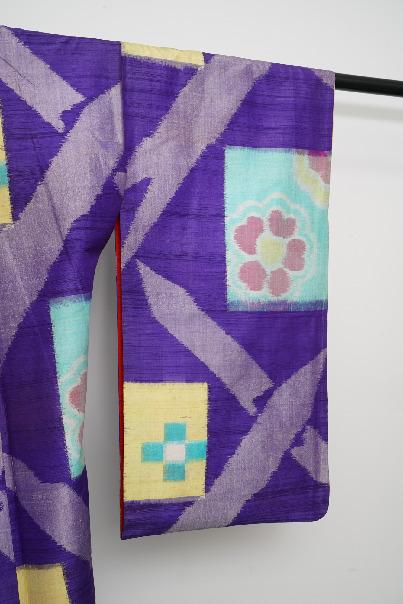 Circa 1930 Vintage Handwoven Ikat Meisen Silk Kofurisode Kimono