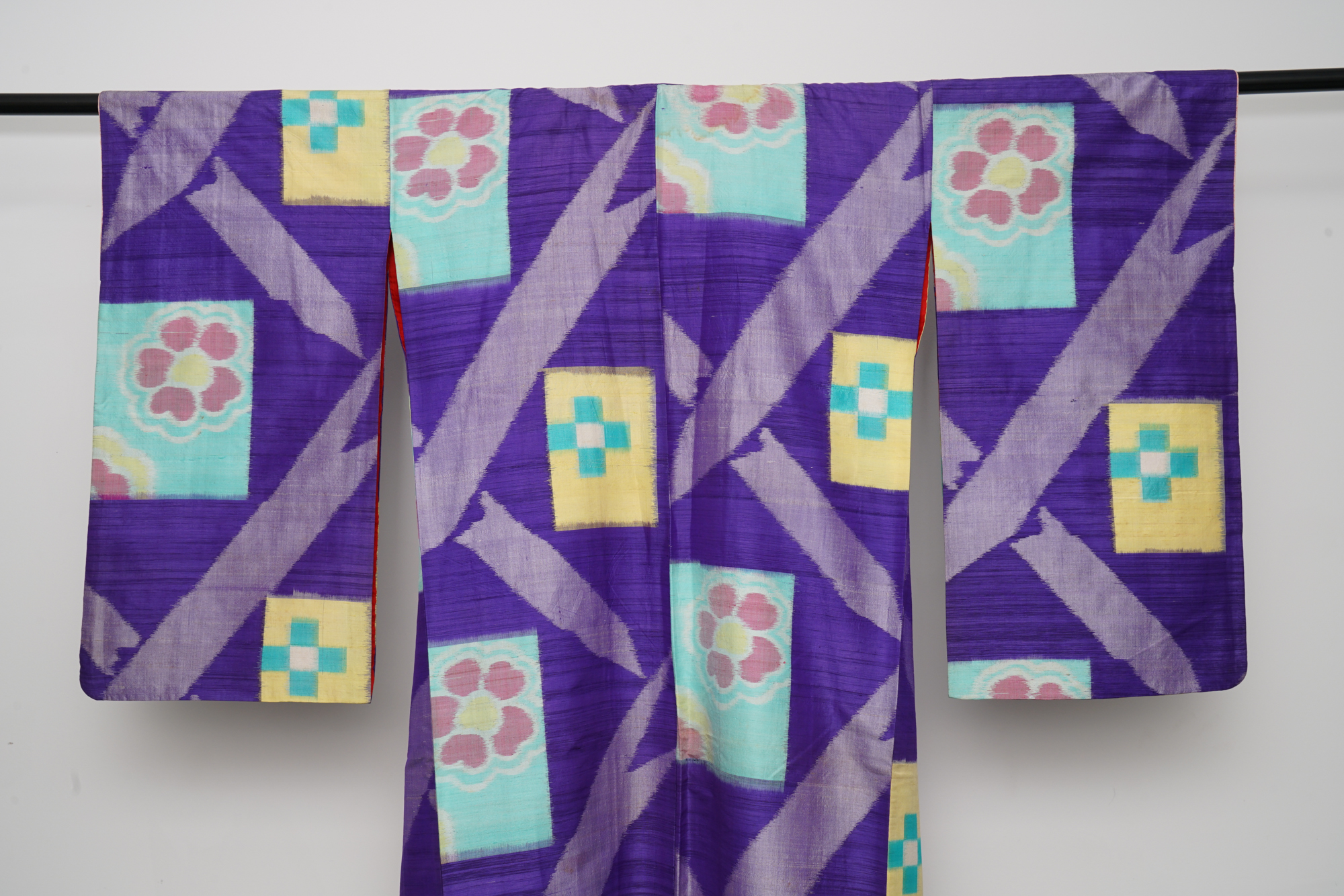 Circa 1930 Vintage Handwoven Ikat Meisen Silk Kofurisode Kimono