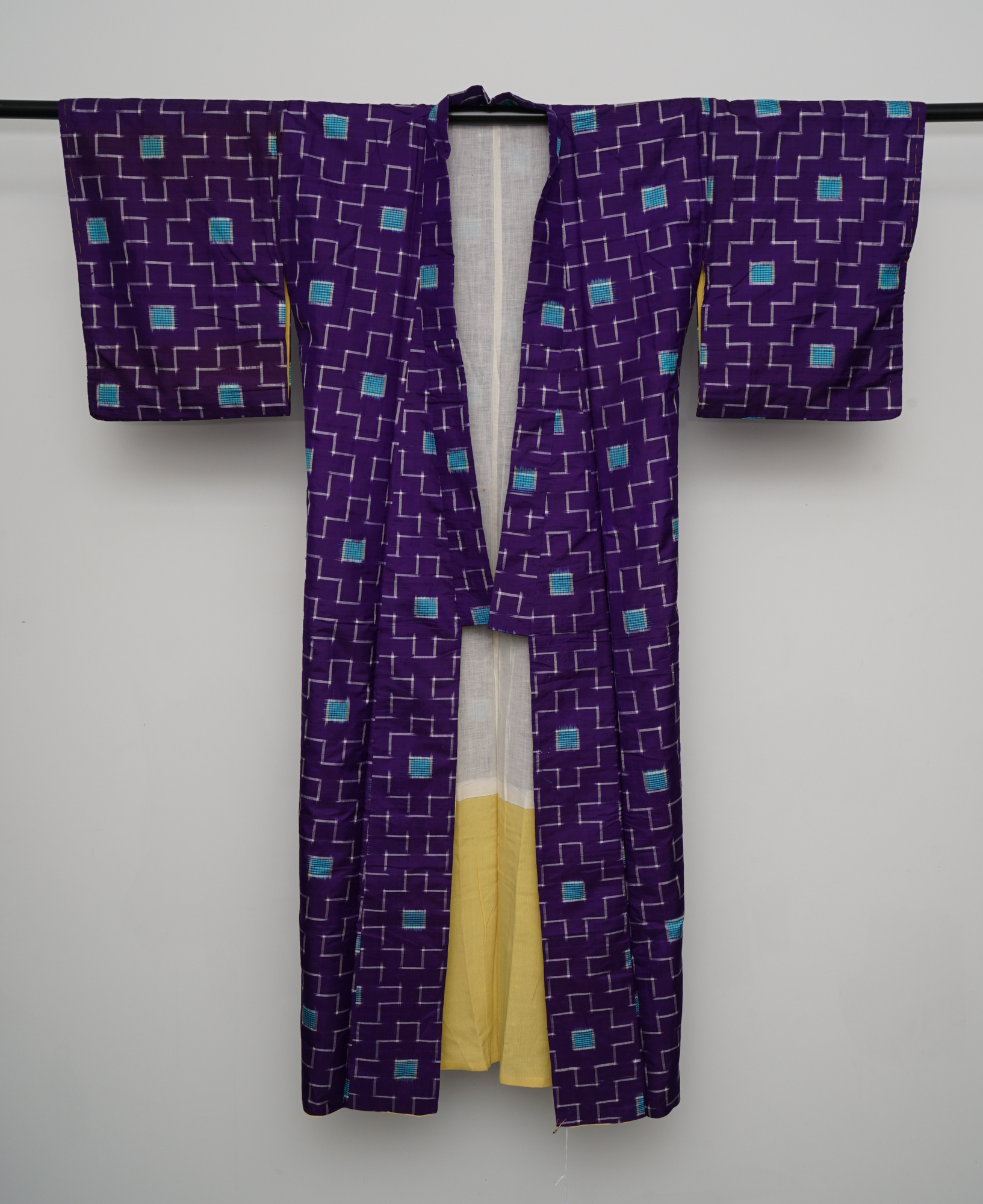 Circa 1915 Antique Handwoven Kasuri Ikat Silk Kosode Kimono