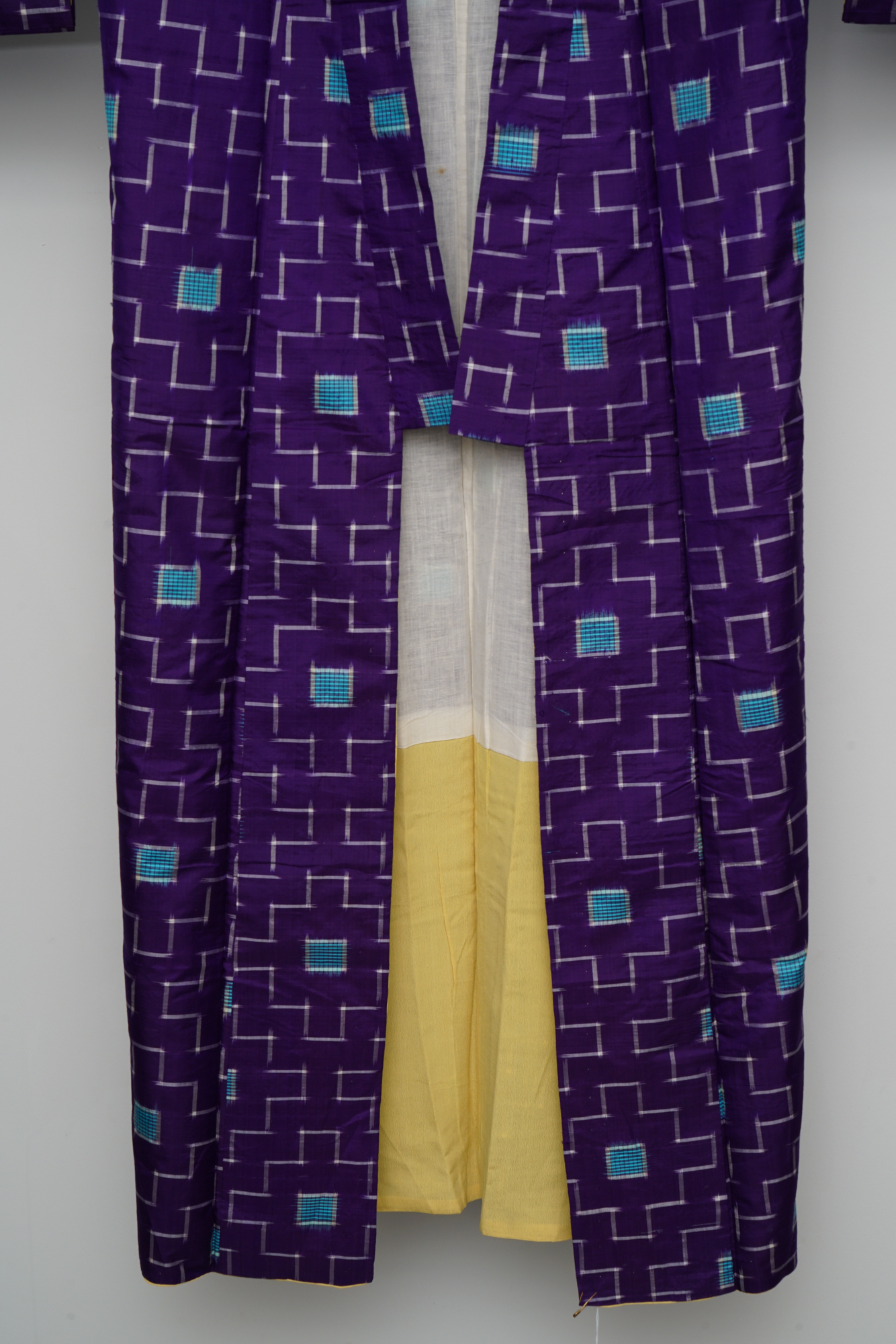 Circa 1915 Antique Handwoven Kasuri Ikat Silk Kosode Kimono
