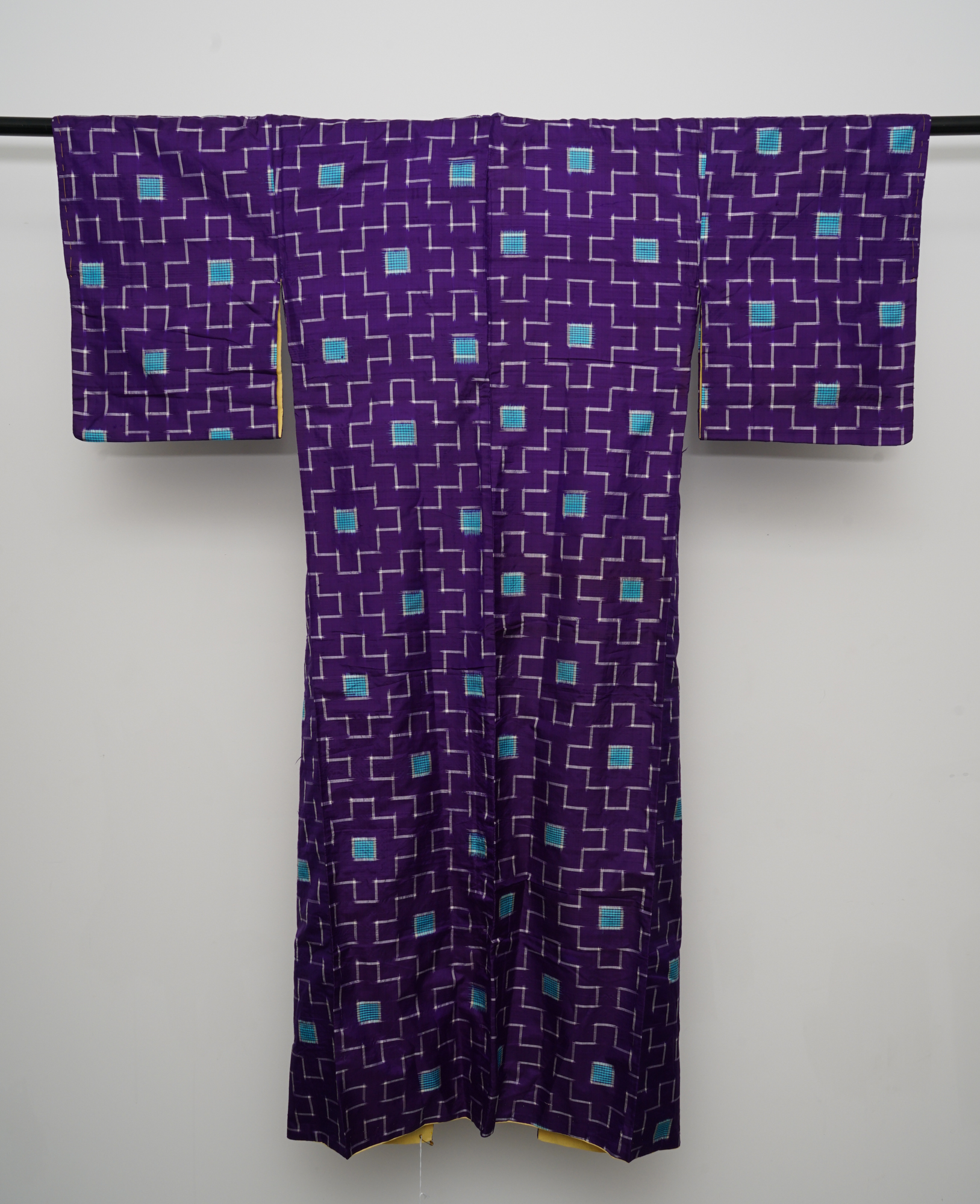 Circa 1915 Antique Handwoven Kasuri Ikat Silk Kosode Kimono