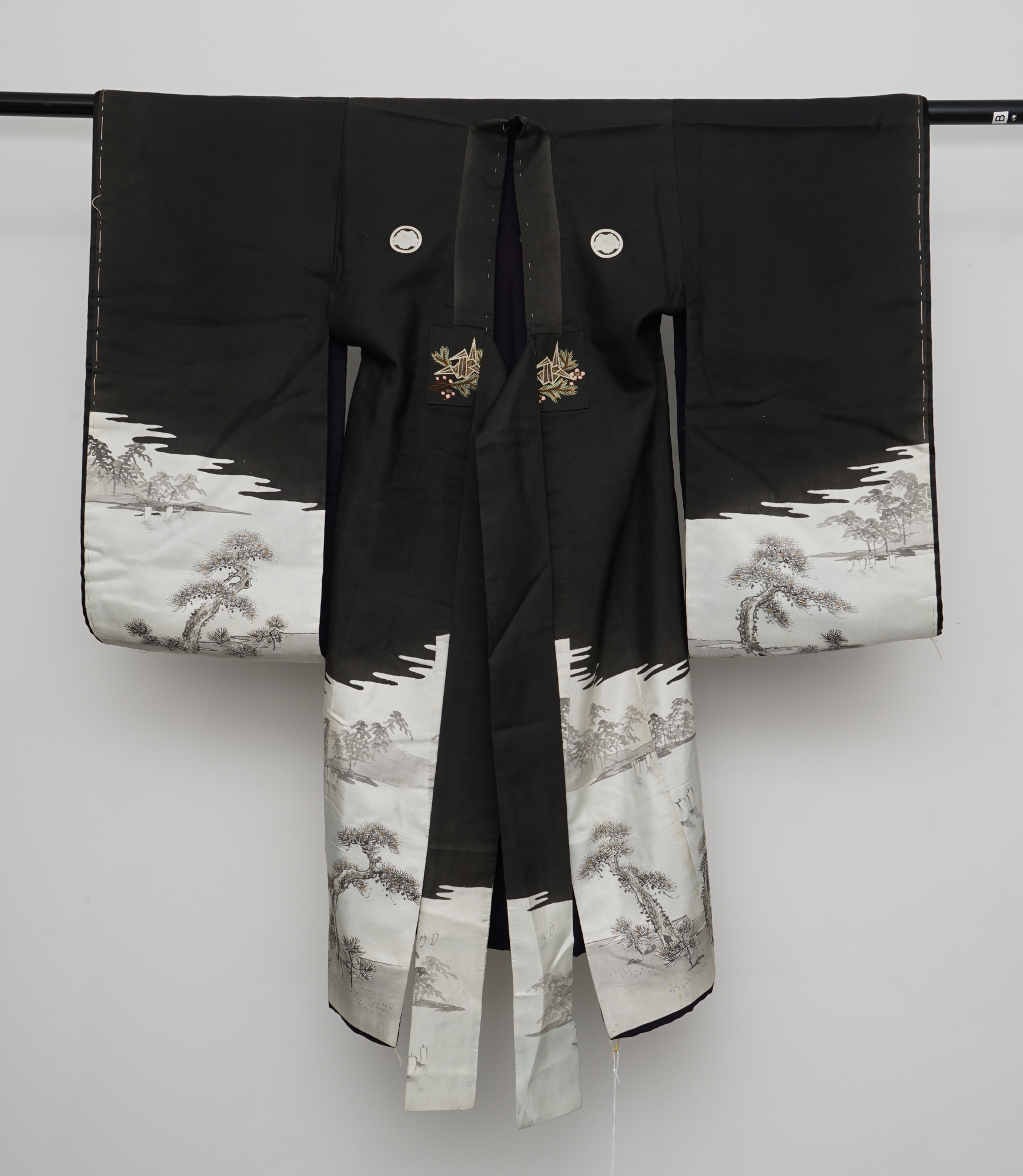 Boys' Circa 1870 Antique Handwoven Formal Crested Silk Miyamairi Infant Kimono