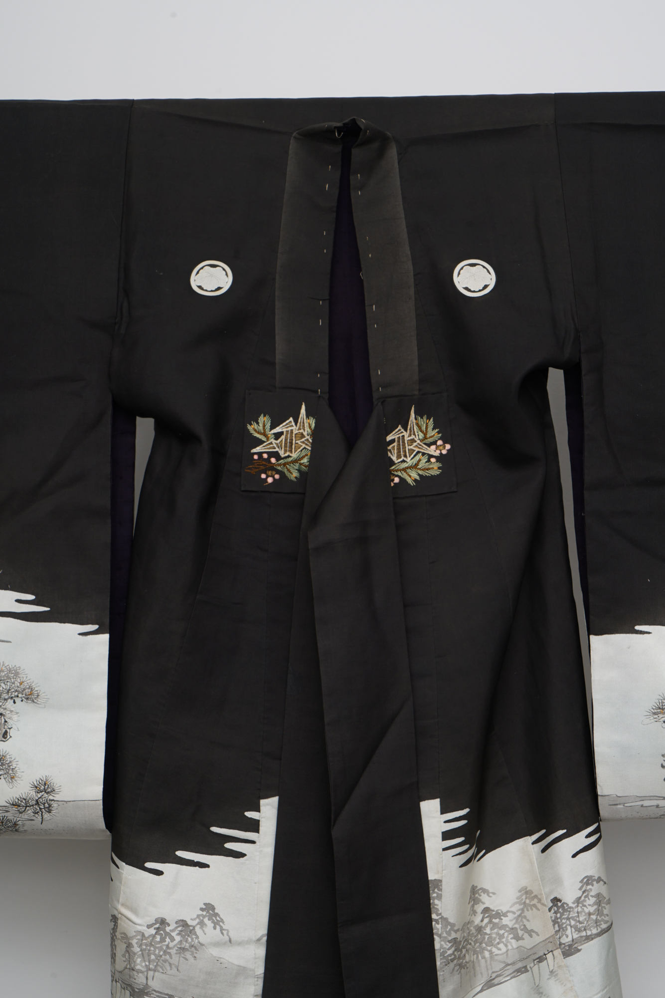 Boys' Circa 1870 Antique Handwoven Formal Crested Silk Miyamairi Infant Kimono