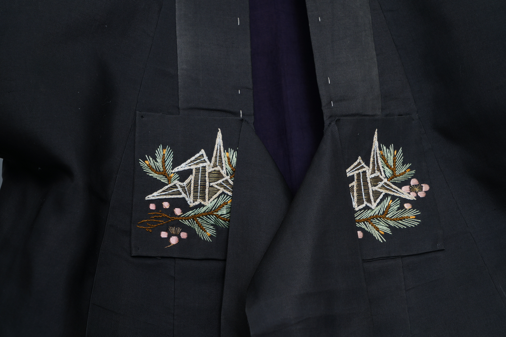 Boys' Circa 1870 Antique Handwoven Formal Crested Silk Miyamairi Infant Kimono