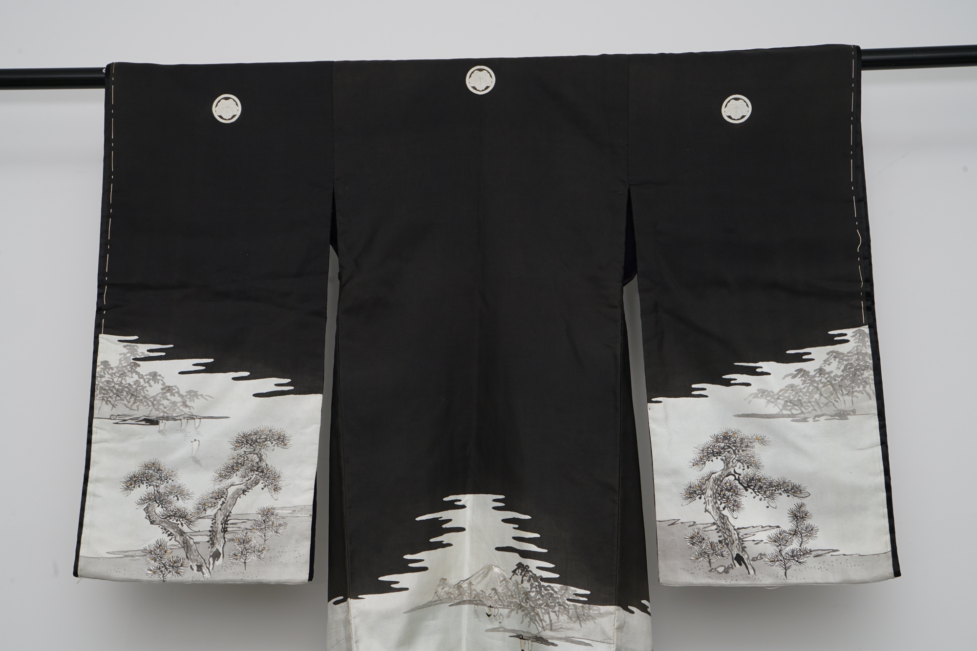 Boys' Circa 1870 Antique Handwoven Formal Crested Silk Miyamairi Infant Kimono