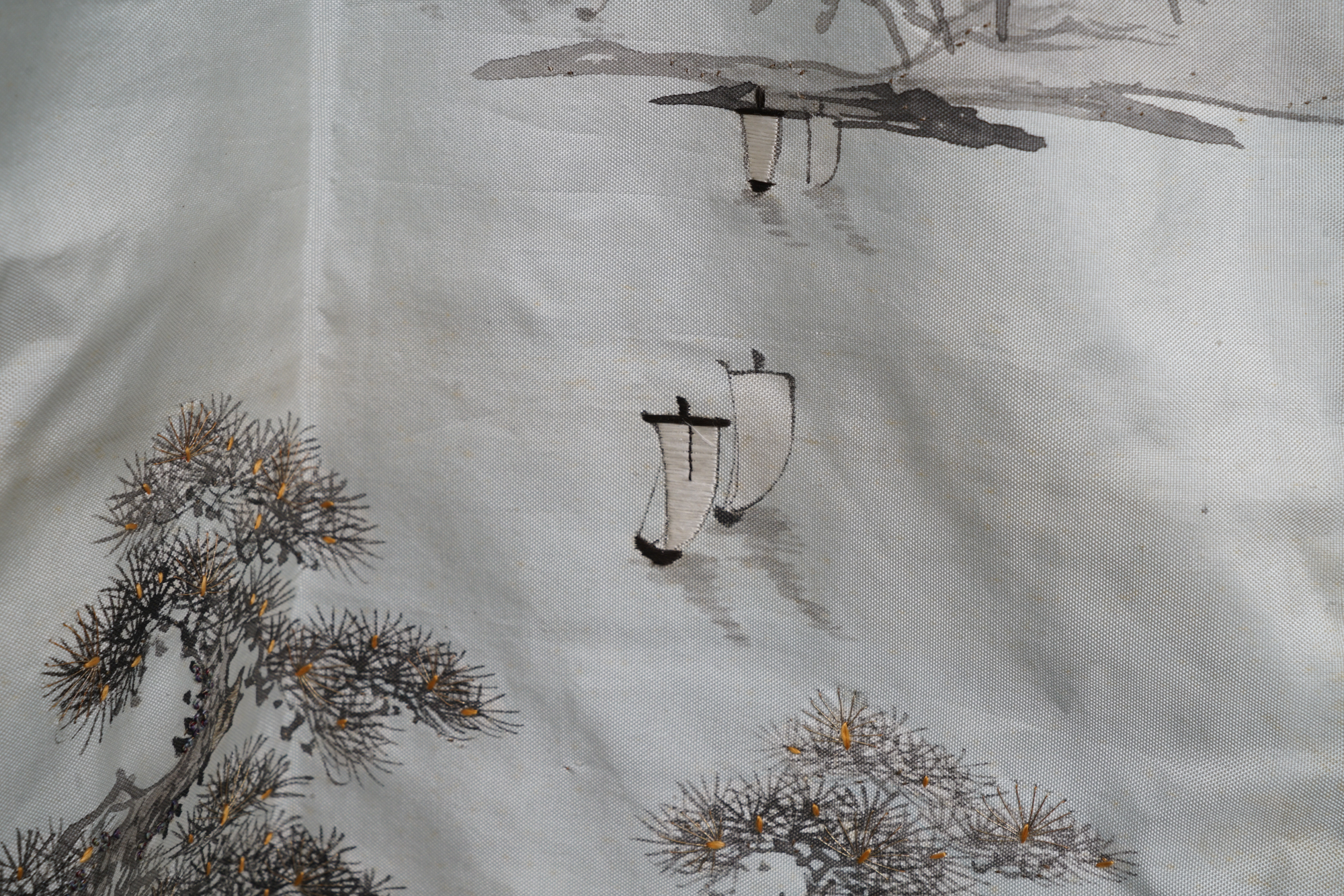 Boys' Circa 1870 Antique Handwoven Formal Crested Silk Miyamairi Infant Kimono