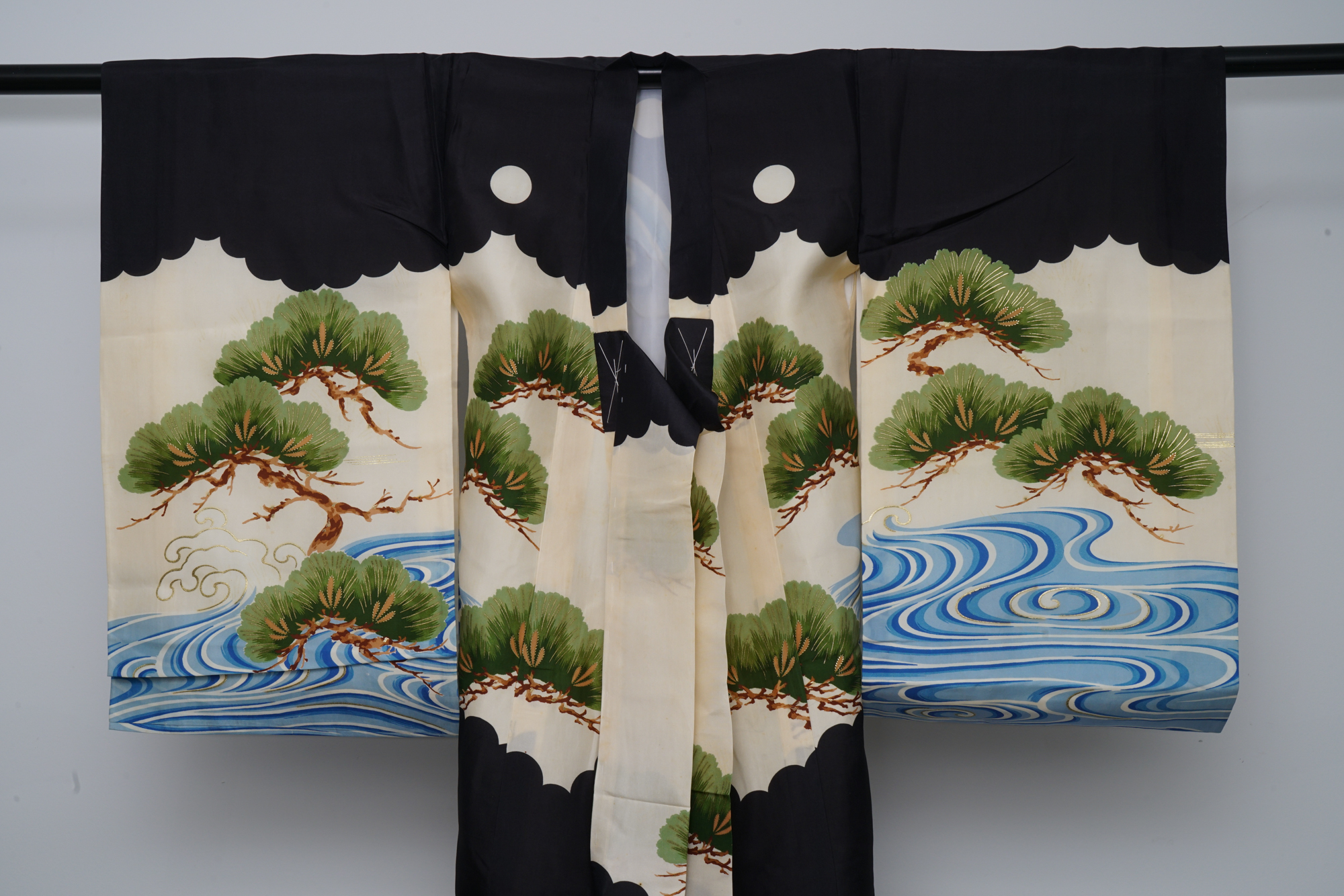 Boys' 1870 Antique Handwoven Silk Ceremonial Crested Miyamairi Infant Kimono