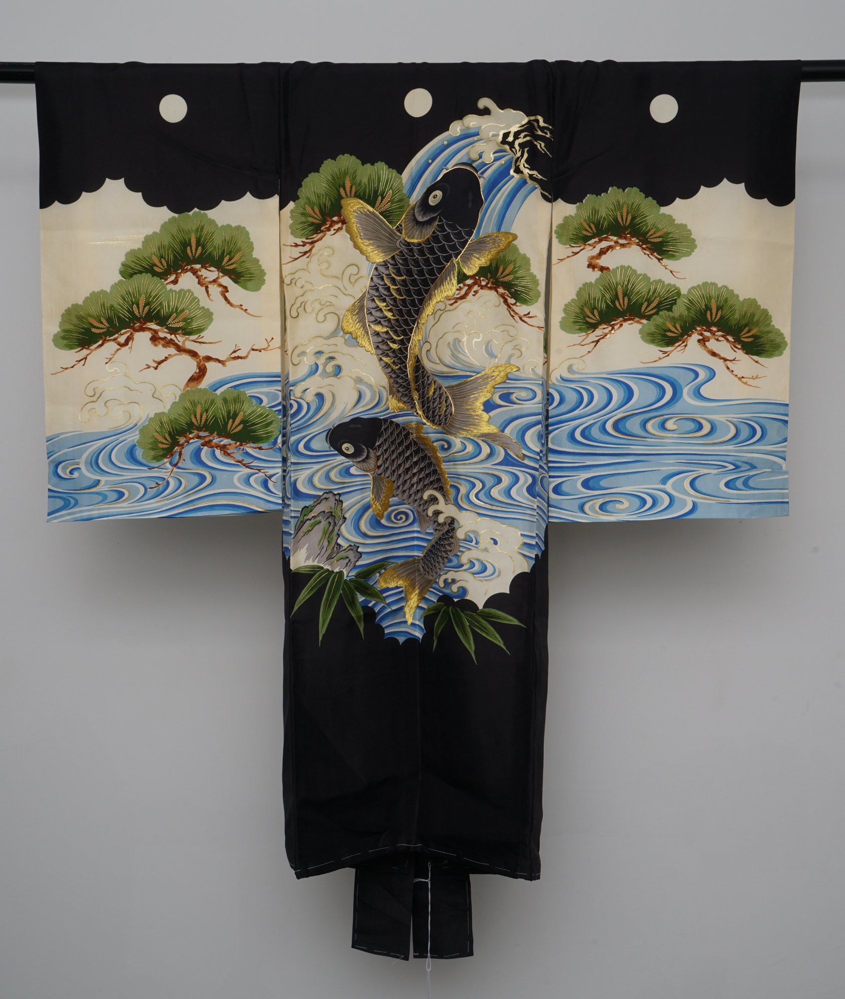 Boys' 1870 Antique Handwoven Silk Ceremonial Crested Miyamairi Infant Kimono