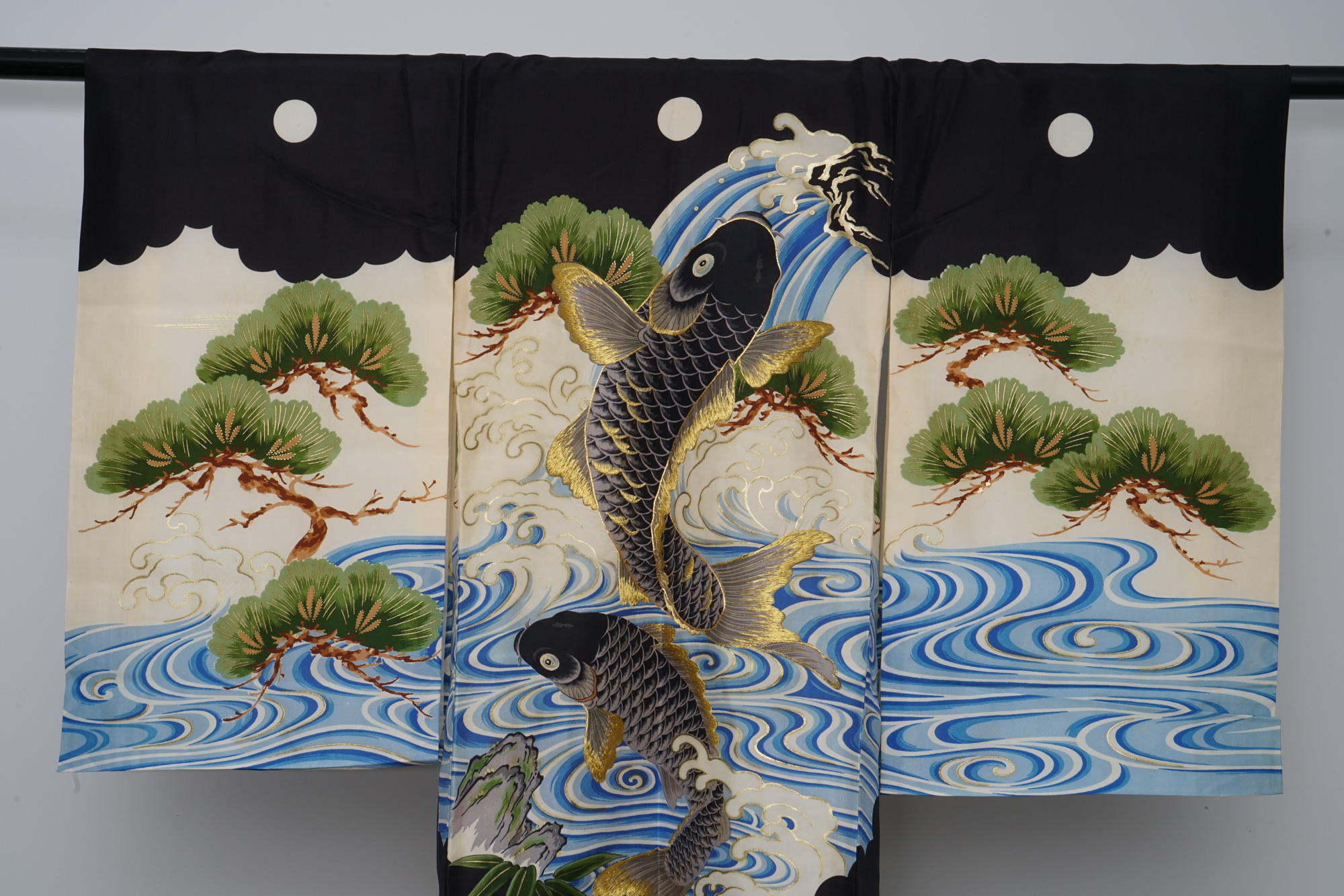 Boys' 1870 Antique Handwoven Silk Ceremonial Crested Miyamairi Infant Kimono