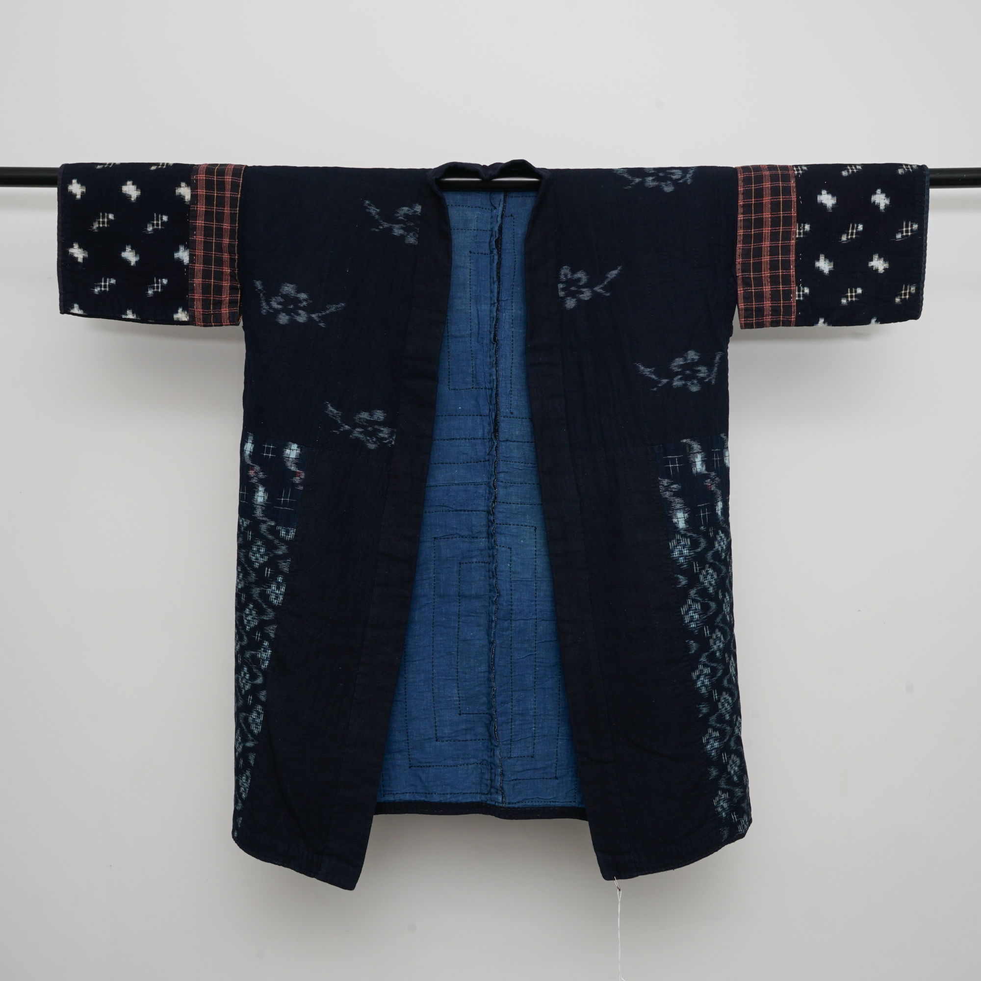 Men's Circa 1890 Antique Handwoven Ikat Cotton Patchwork Noragi Jacket