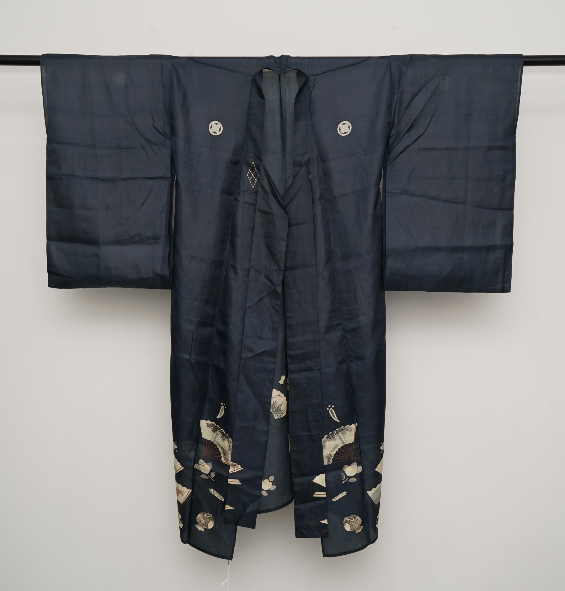 Circa 1880 Meiji Period Handwoven Silk Formal Crested Miyamairi Infant Kimono