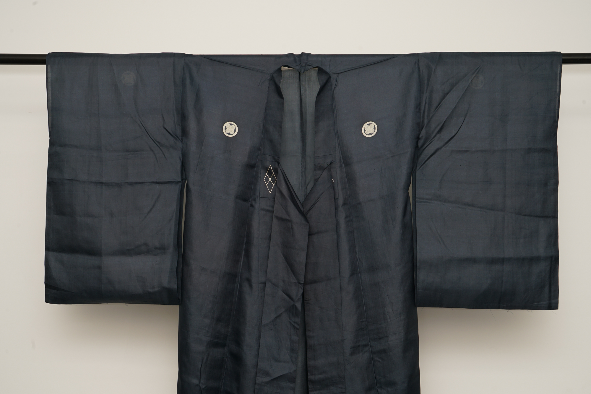 Circa 1880 Meiji Period Handwoven Silk Formal Crested Miyamairi Infant Kimono