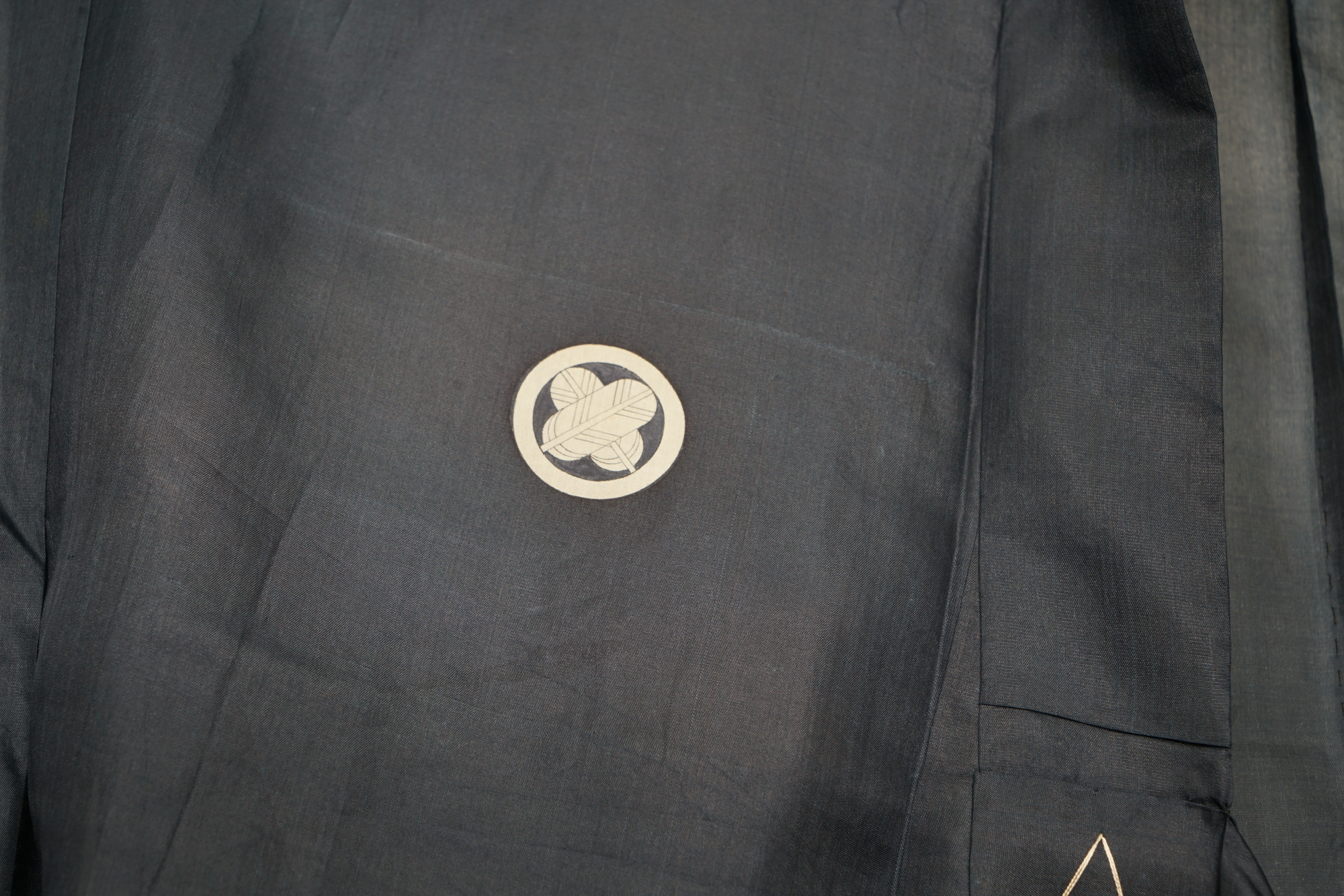 Circa 1880 Meiji Period Handwoven Silk Formal Crested Miyamairi Infant Kimono