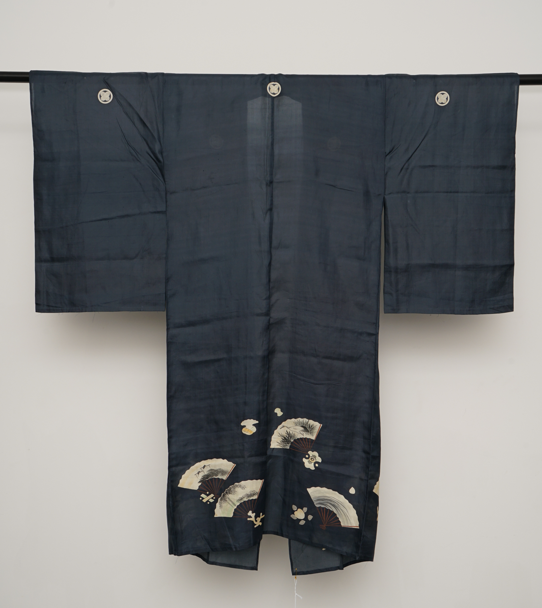 Circa 1880 Meiji Period Handwoven Silk Formal Crested Miyamairi Infant Kimono