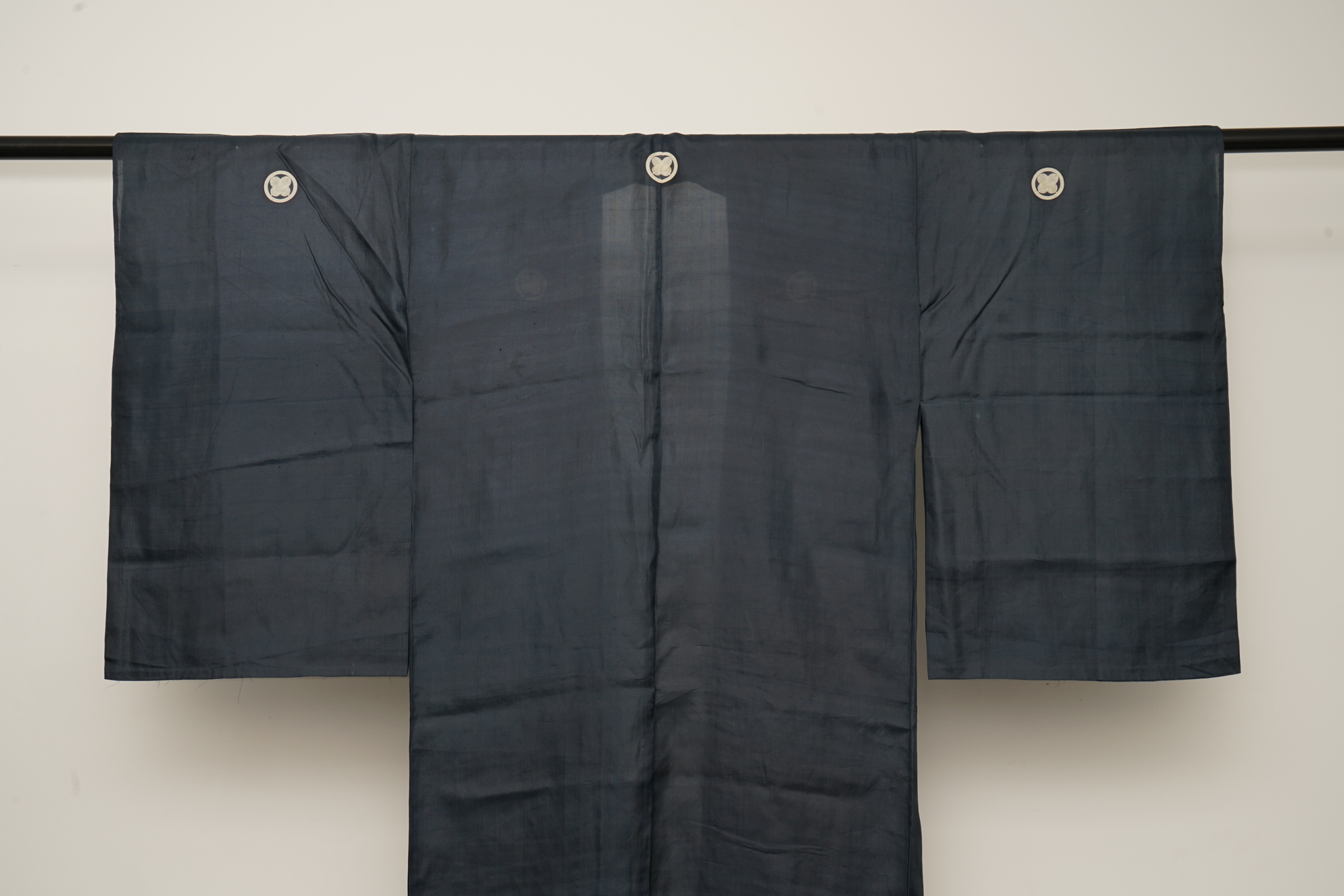 Circa 1880 Meiji Period Handwoven Silk Formal Crested Miyamairi Infant Kimono