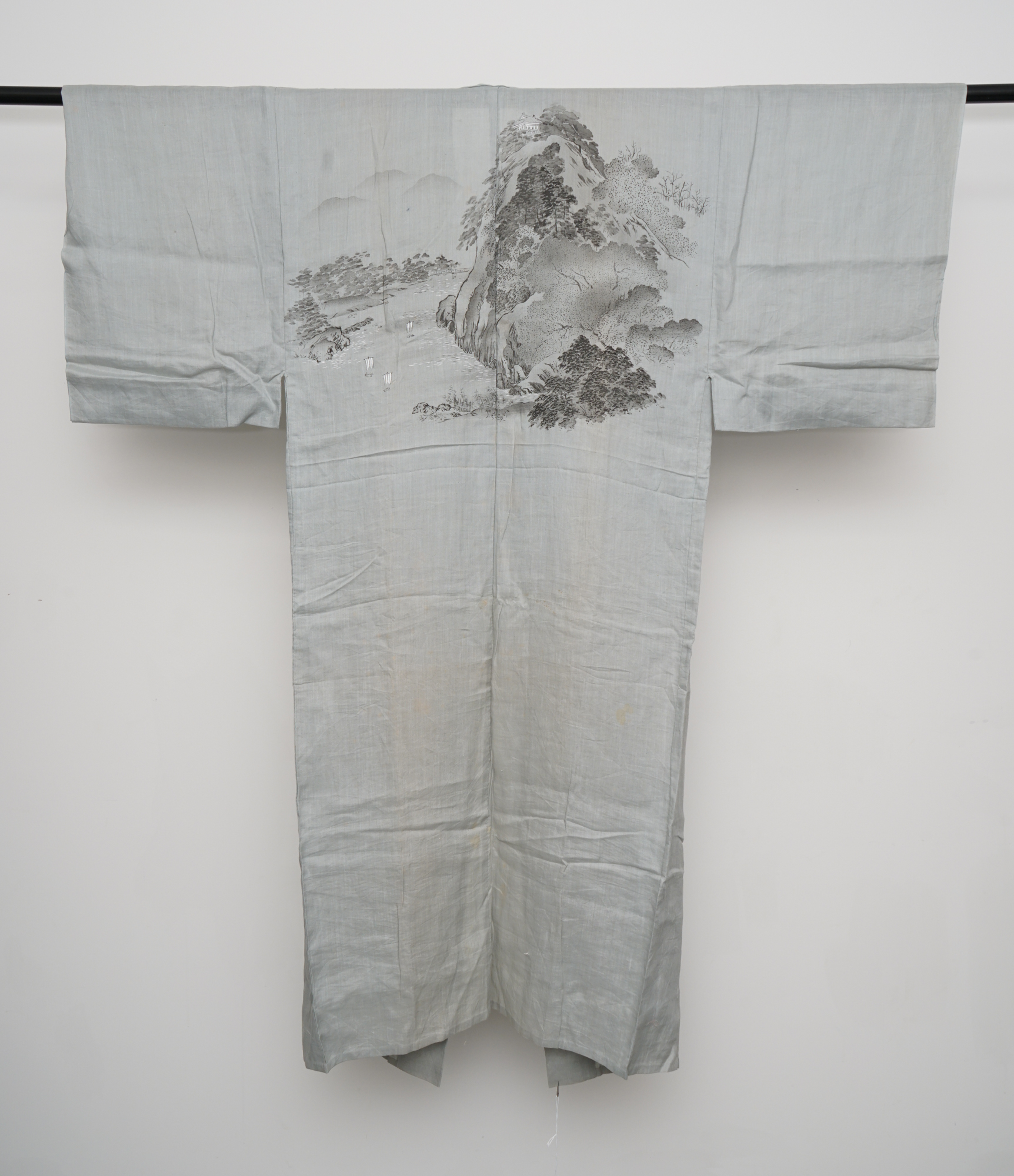 Men's Circa 1880s Handwoven Hemp Nagajuban Under Kimono