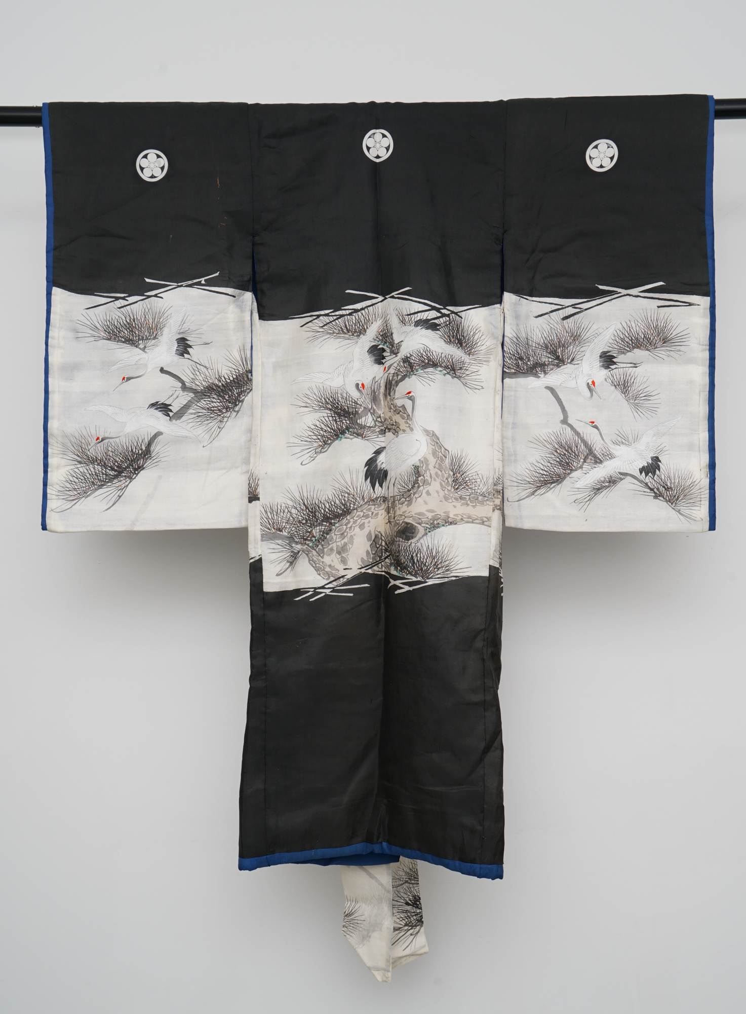 Circa 1870 Meiji Period Handwoven Silk Five Crested Miyamairi Infant Kimono