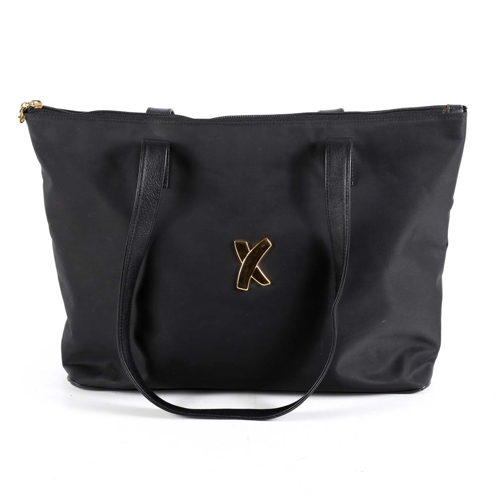 Paloma Picasso Black Nylon Tote with Leather Accents
