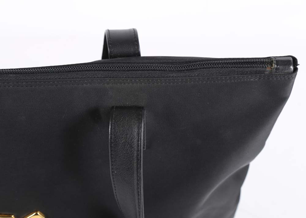 Paloma Picasso Black Nylon Tote with Leather Accents