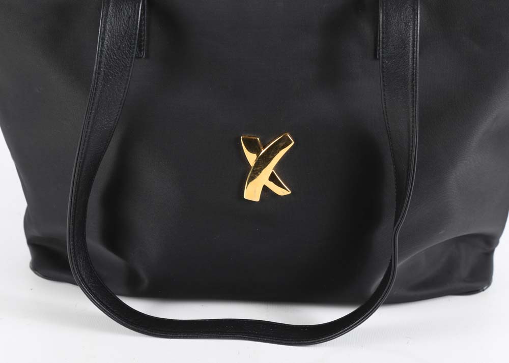 Paloma Picasso Black Nylon Tote with Leather Accents