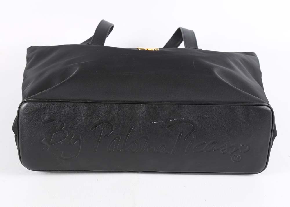 Paloma Picasso Black Nylon Tote with Leather Accents