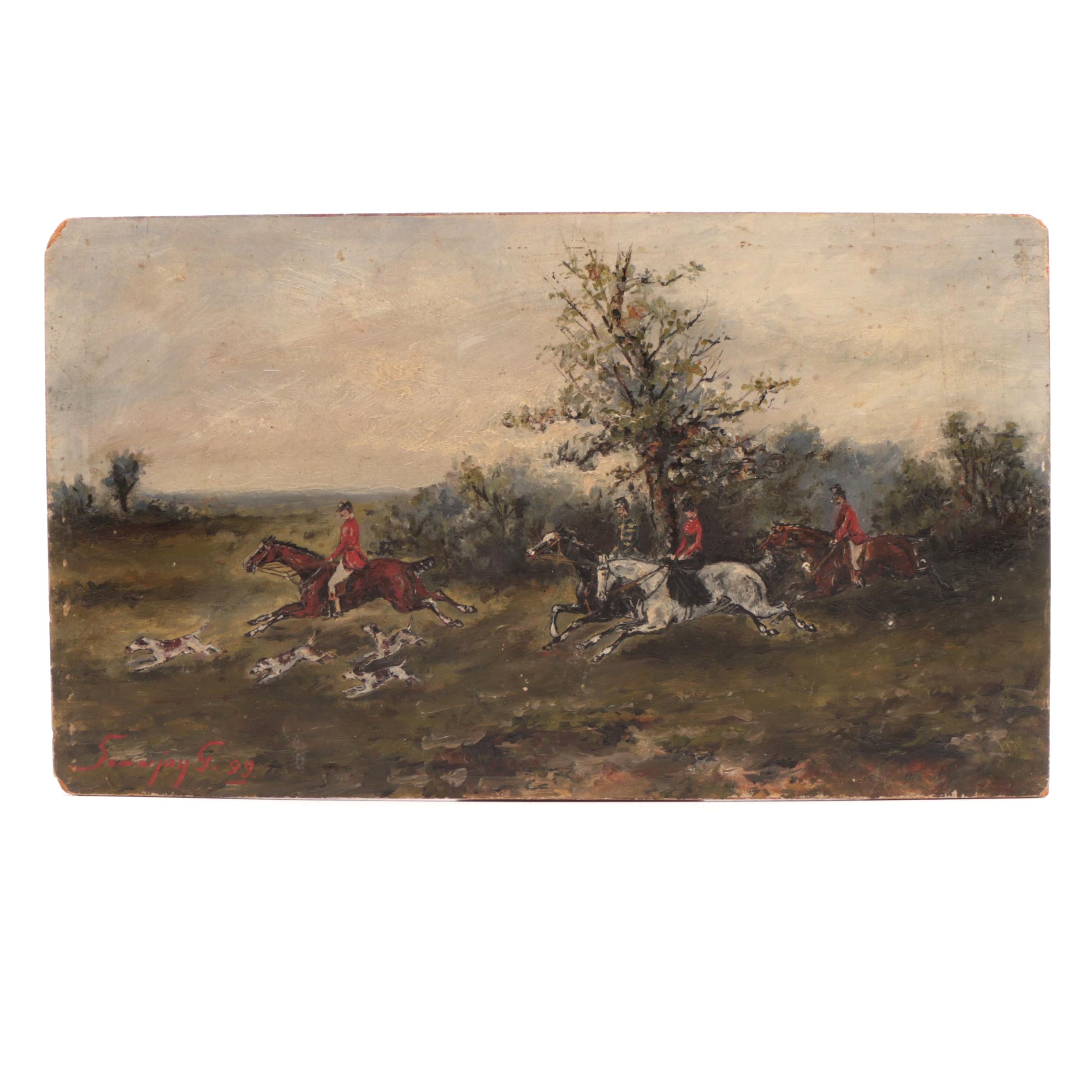 Samarjay G. 1899 Hunting Genre Oil Painting
