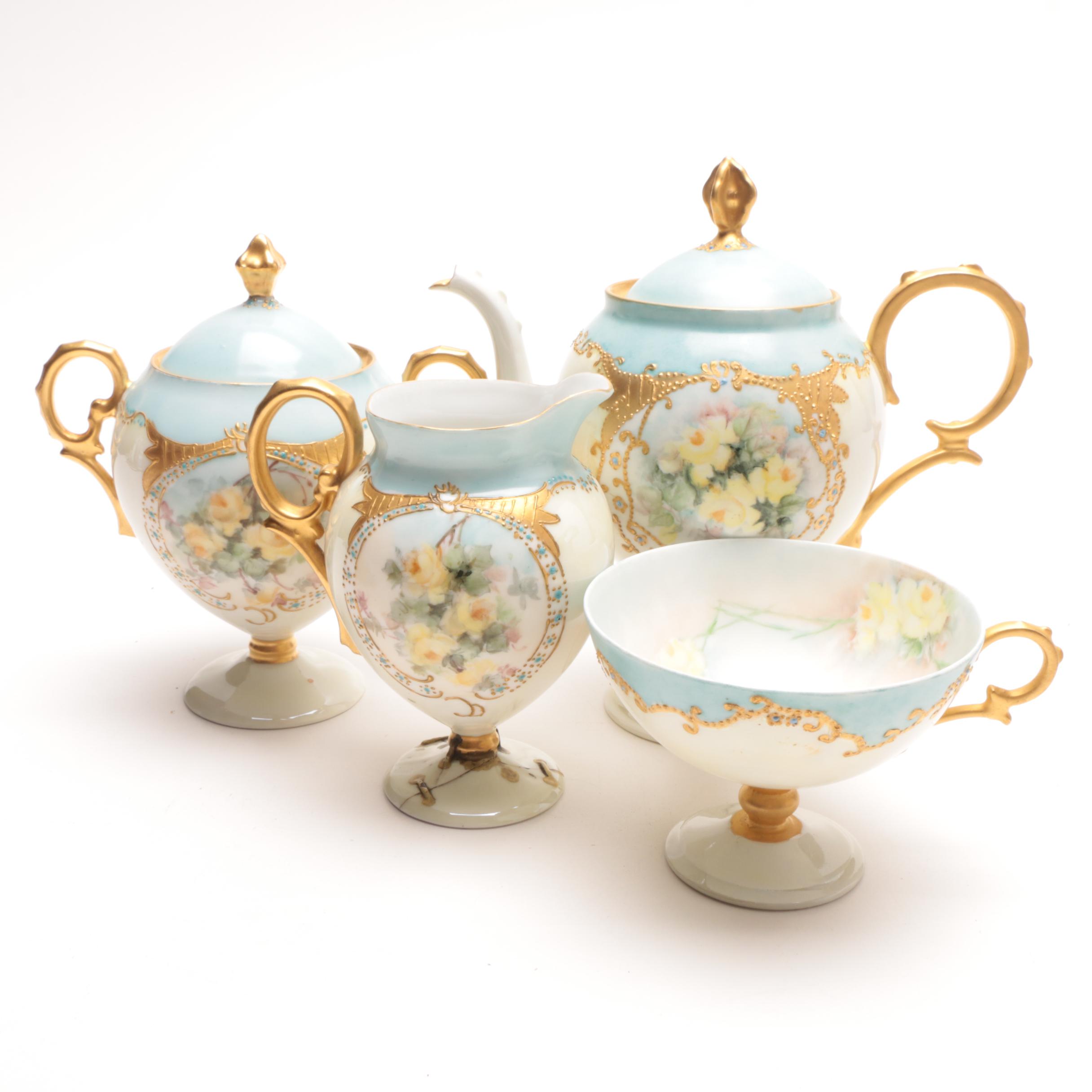 French Limoges and Arnart Demitasse Cups in Ornamental Cup Holders
