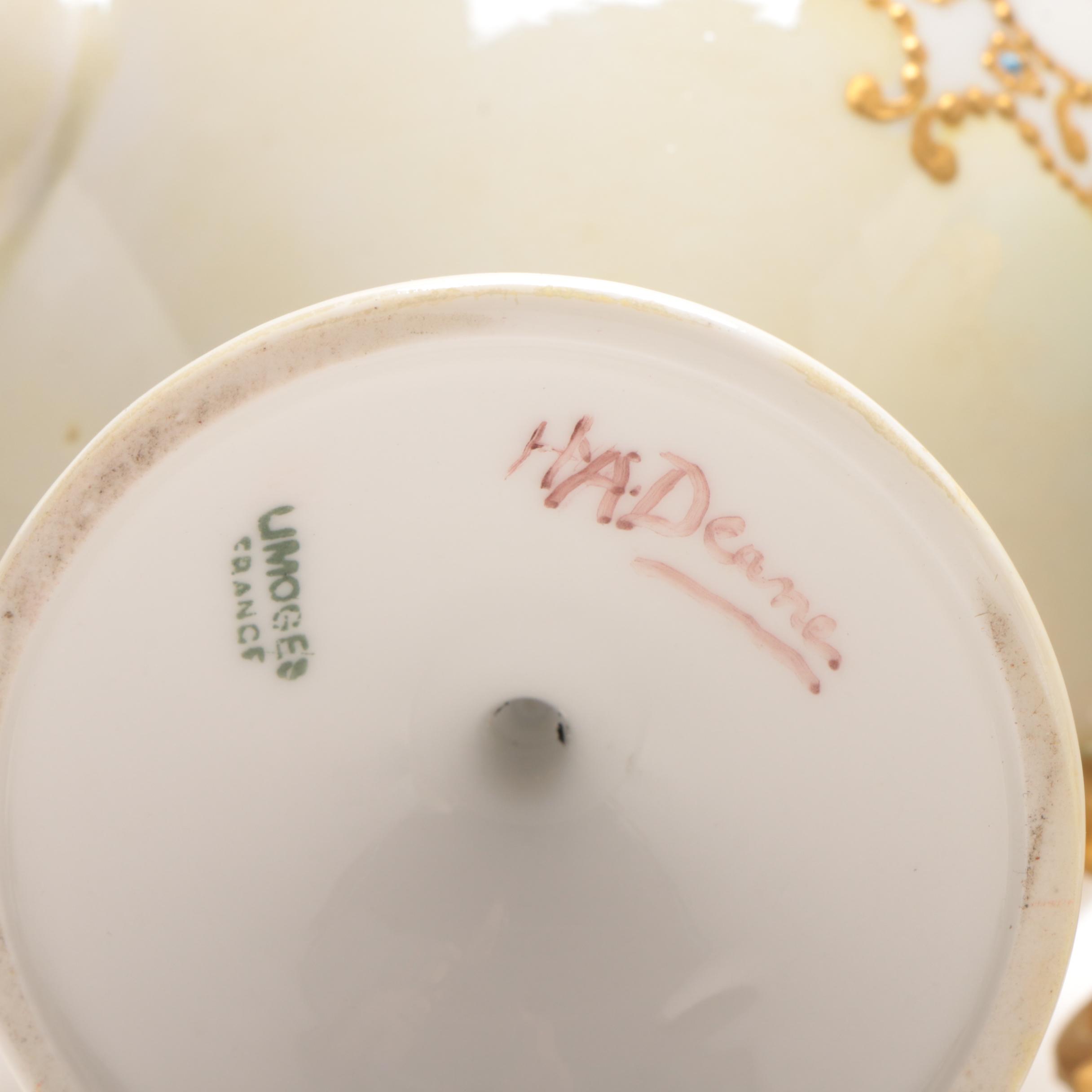 French Limoges and Arnart Demitasse Cups in Ornamental Cup Holders