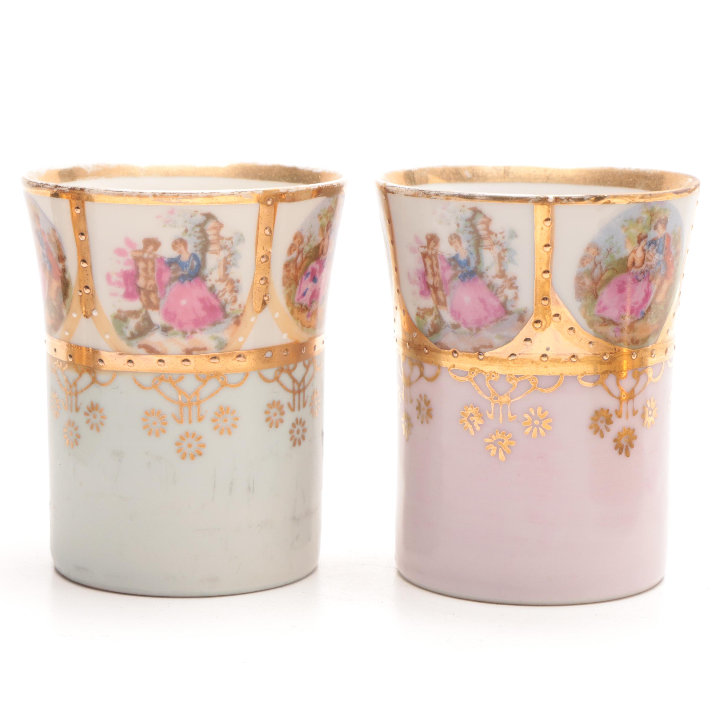 French Limoges and Arnart Demitasse Cups in Ornamental Cup Holders