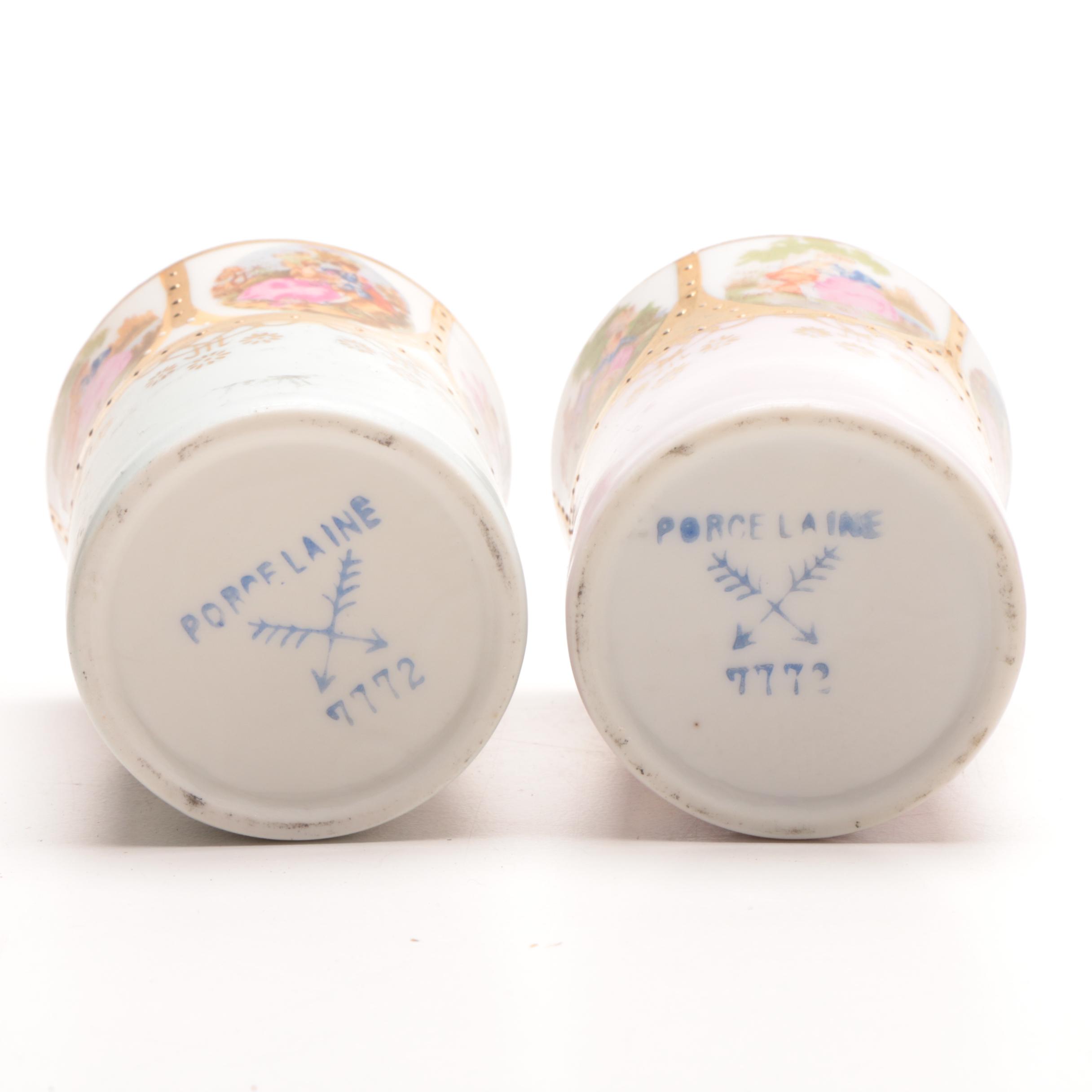 French Limoges and Arnart Demitasse Cups in Ornamental Cup Holders