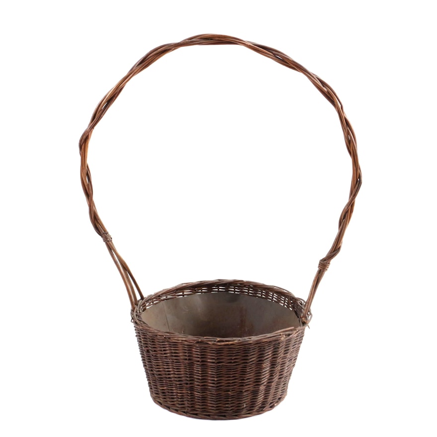 Woven Decorative Basket with Handle and Metal Liner