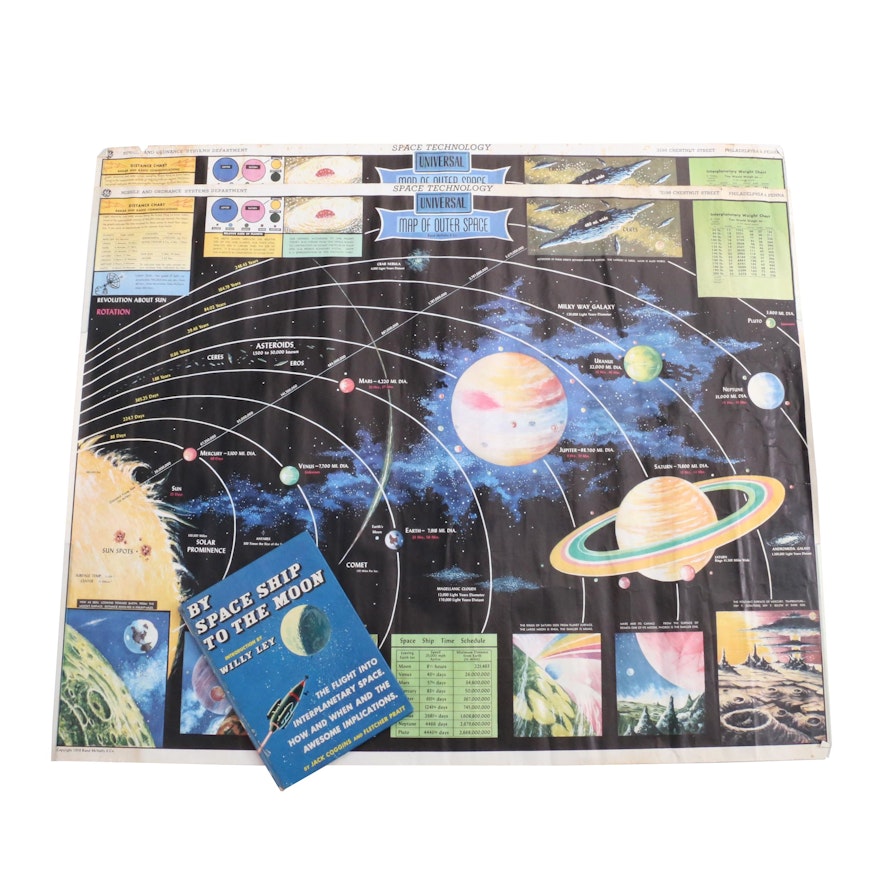 1952 Copy of "By Space Ship to the Moon" with Two Rand McNally Outer Space Maps