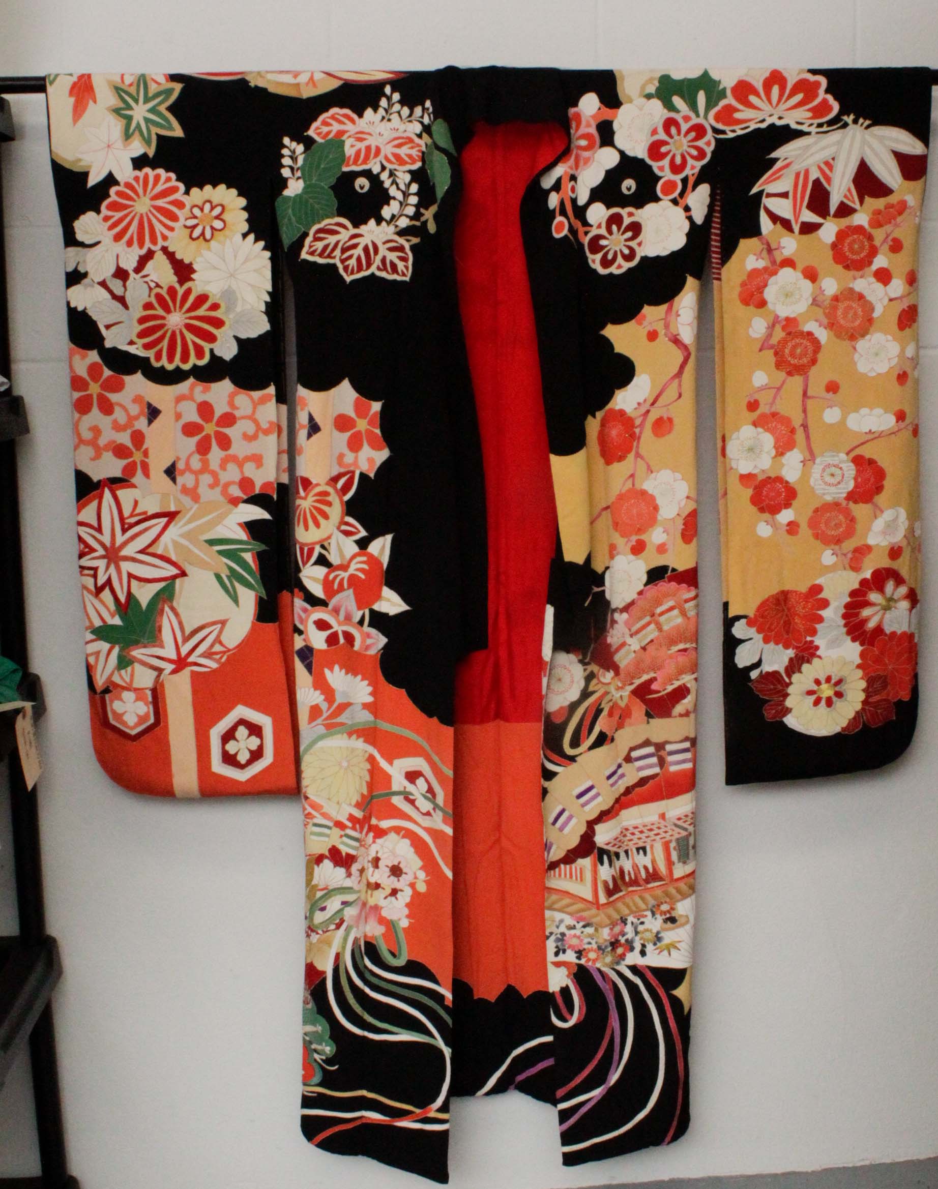 Circa 1915 Antique Handwoven Silk Crepe Formal Crested Furisode Kimono