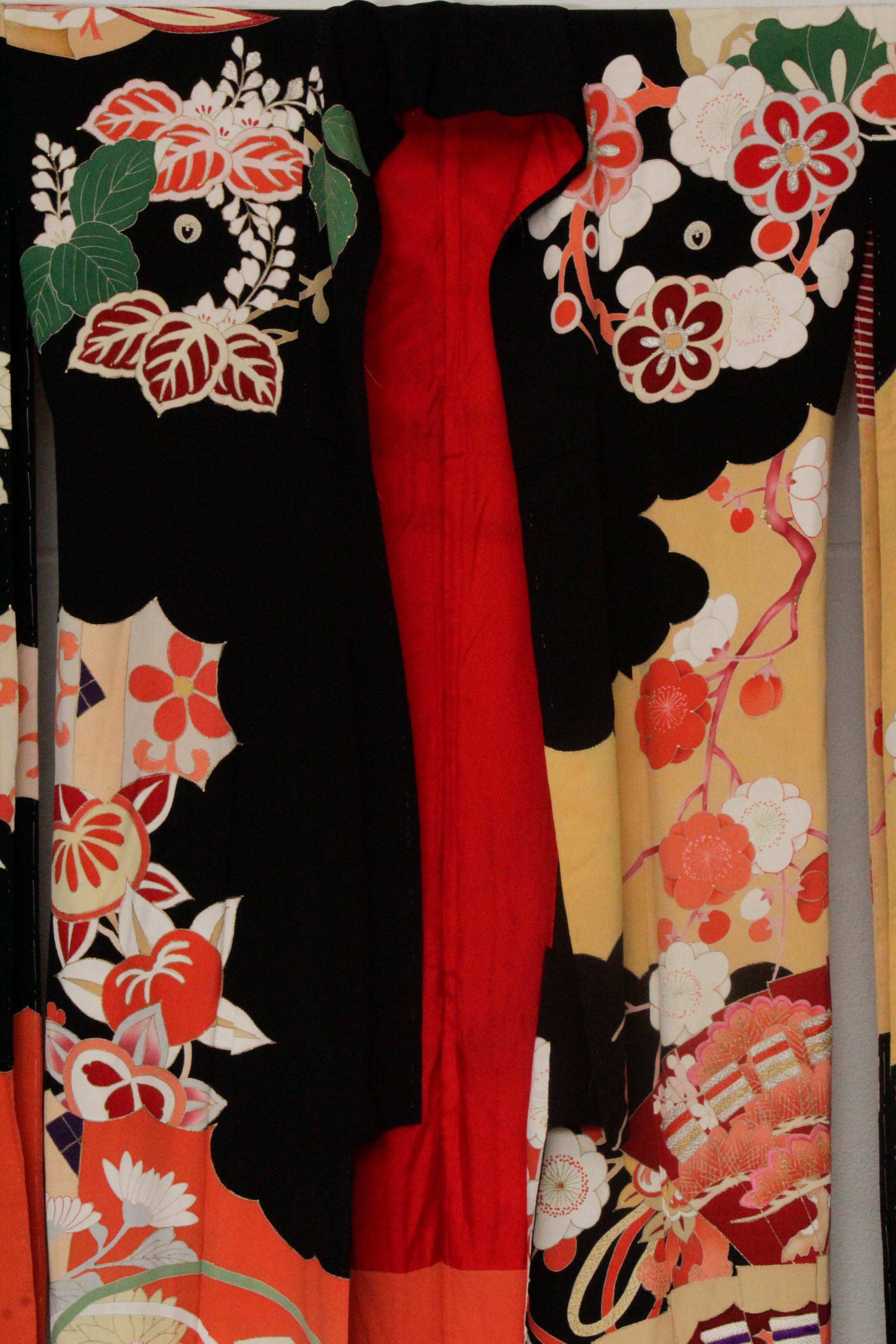 Circa 1915 Antique Handwoven Silk Crepe Formal Crested Furisode Kimono