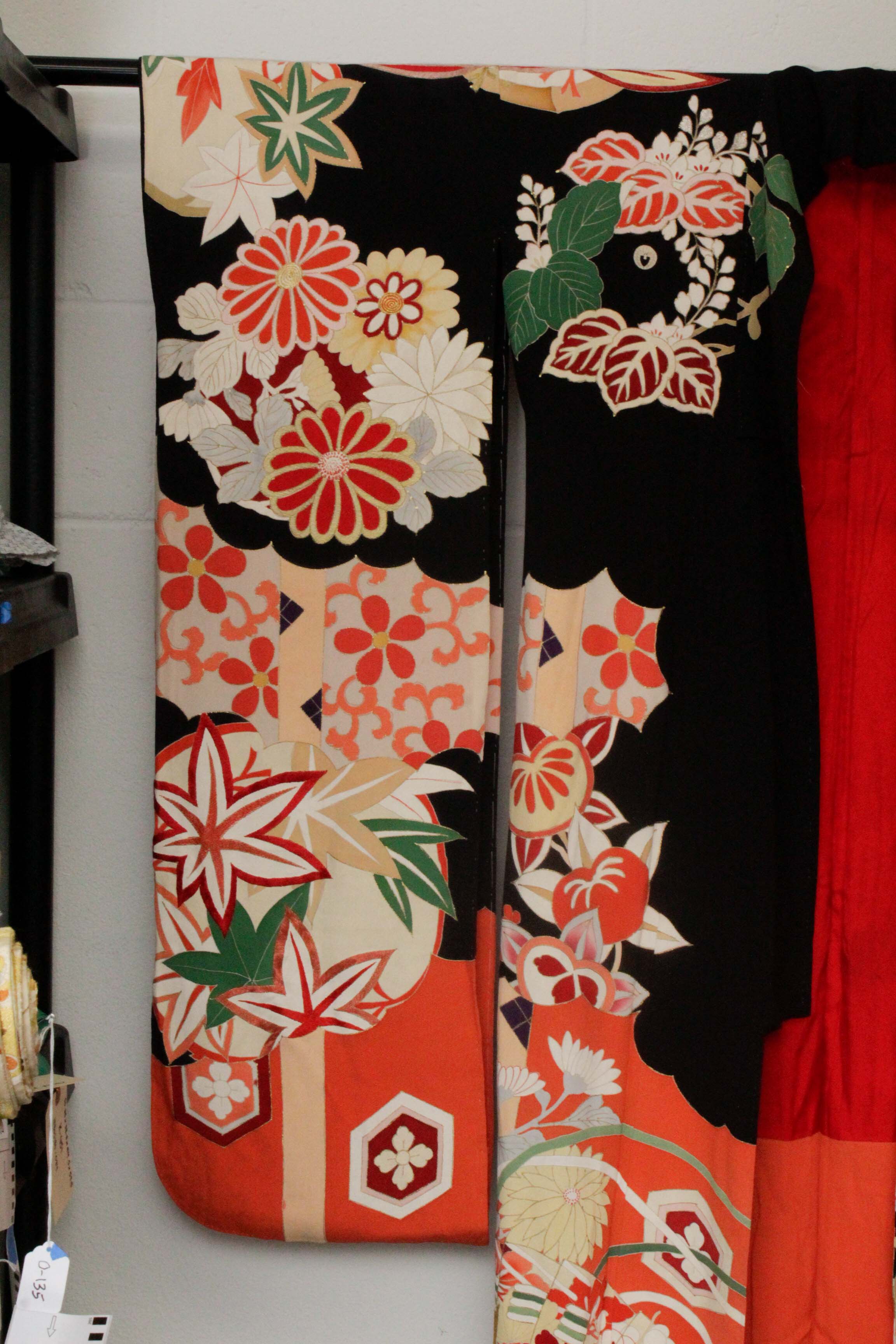 Circa 1915 Antique Handwoven Silk Crepe Formal Crested Furisode Kimono